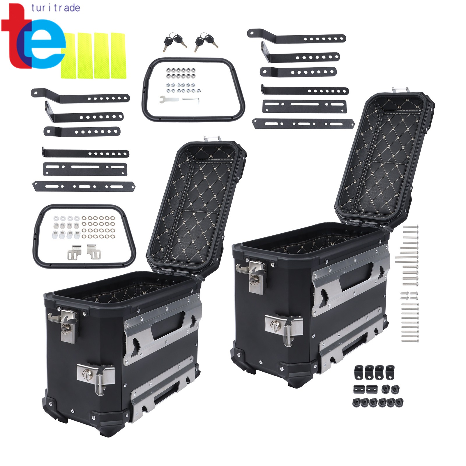 2×Side Case 36L Hard Saddlebags Motorcycle Tour Trunk Luggage & Mounting Bracket