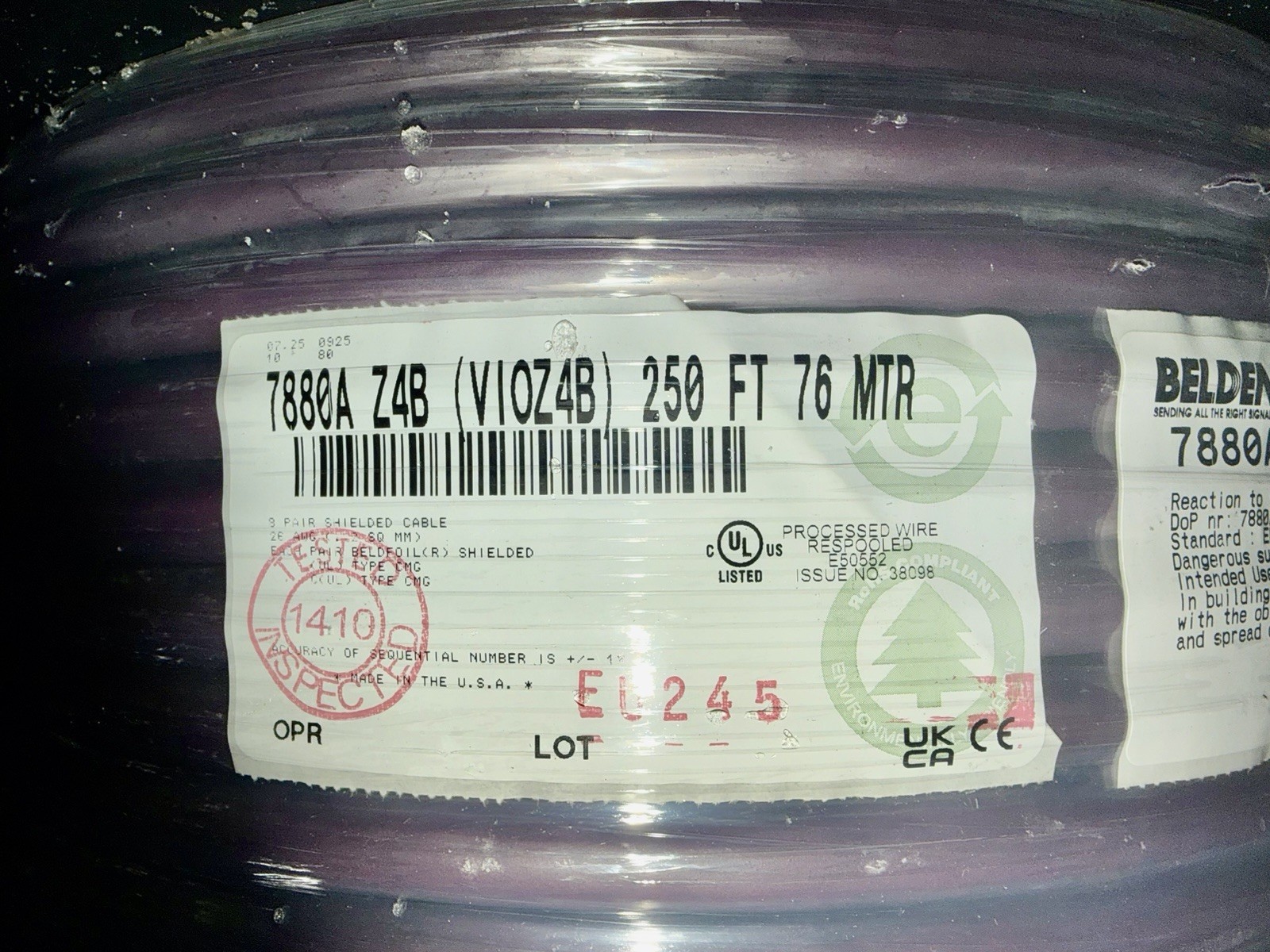 Belden 7880A Z4B 8-Pair 26AWG Shielded Control Cable PLTC CMG – 250 FT Reel