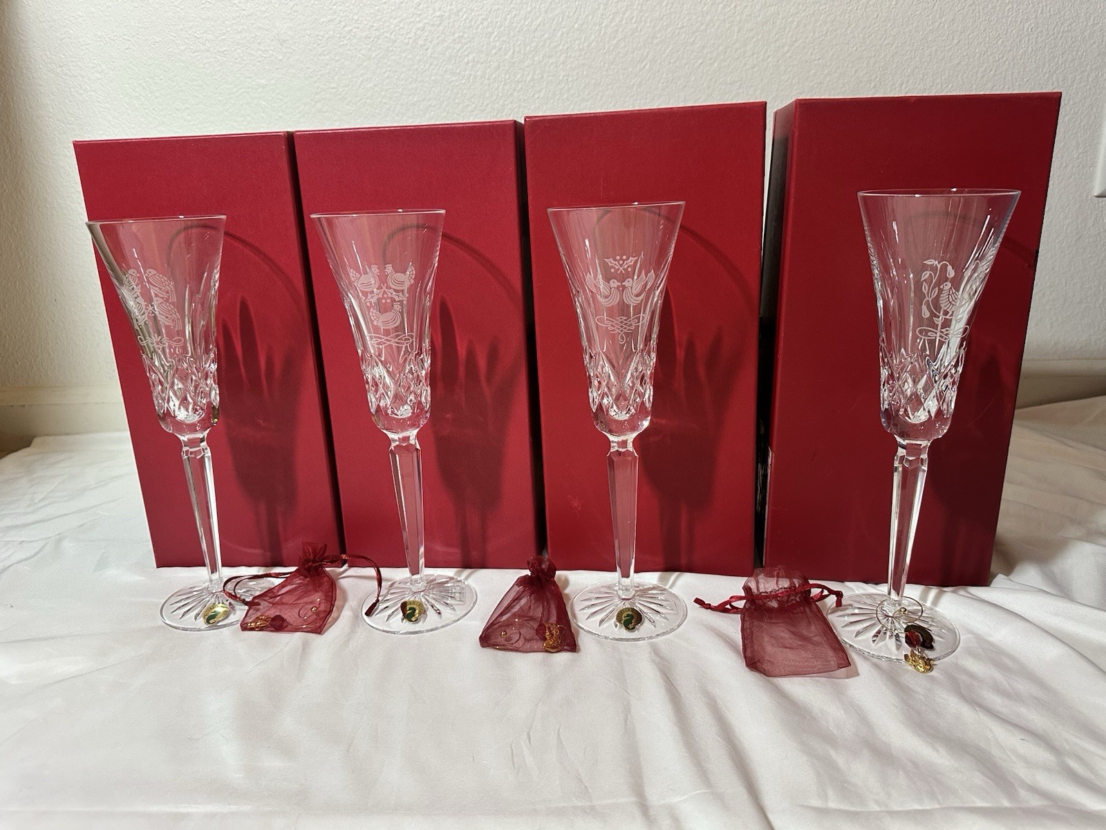 Waterford  Lismore 12 Days of Christmas Champagne Flute Lot Of 4 With Box