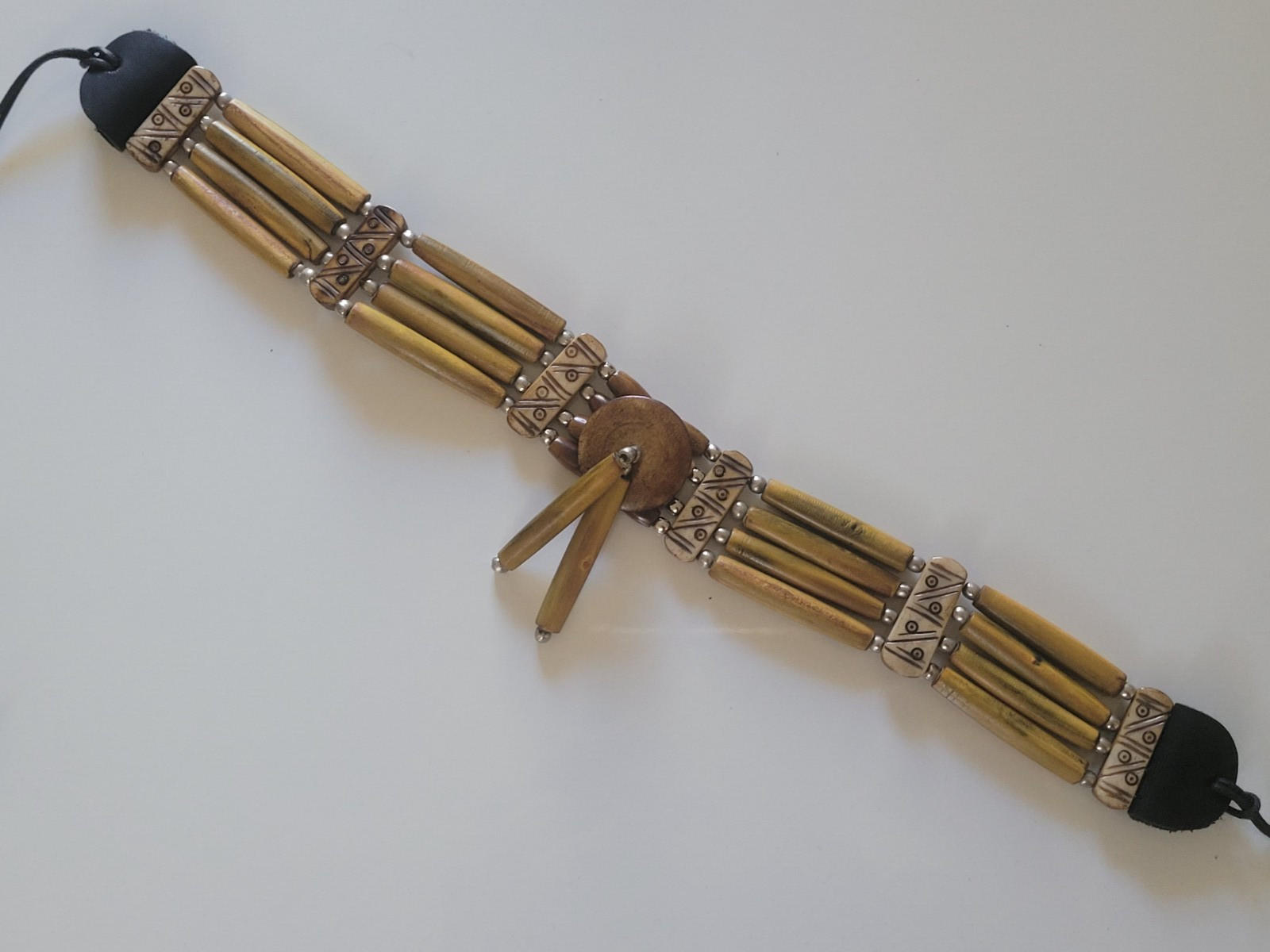Buffalo Bone 4 Line Choker Tribal Native American Necklace Woody Brown