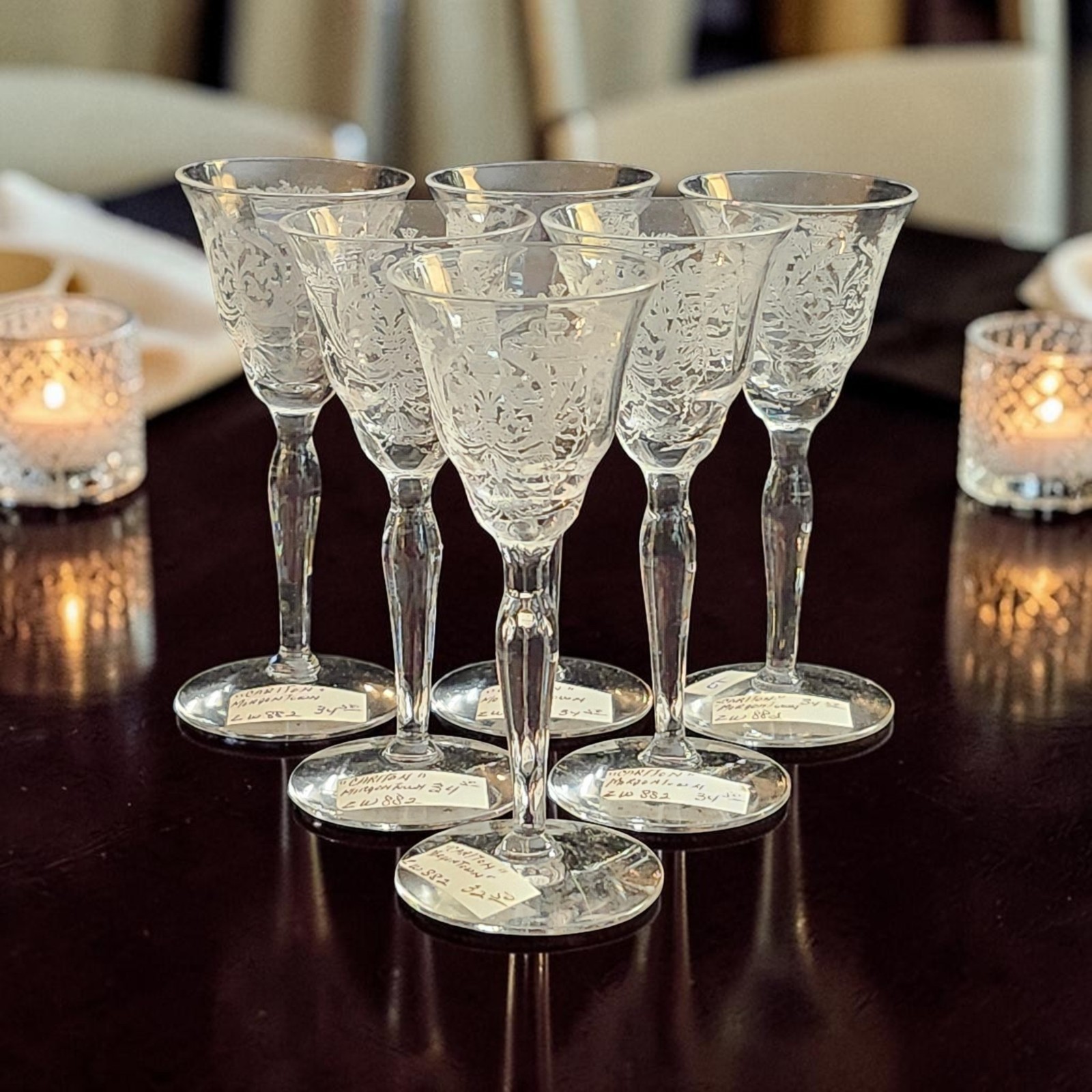 Vintage Morgantown Carlton Etched Crystal Clear Stem Cordials Set Of 6 EC Vintage Morgantown Carlton Etched Crystal Clear Stem Cordials Set Of 6 EC