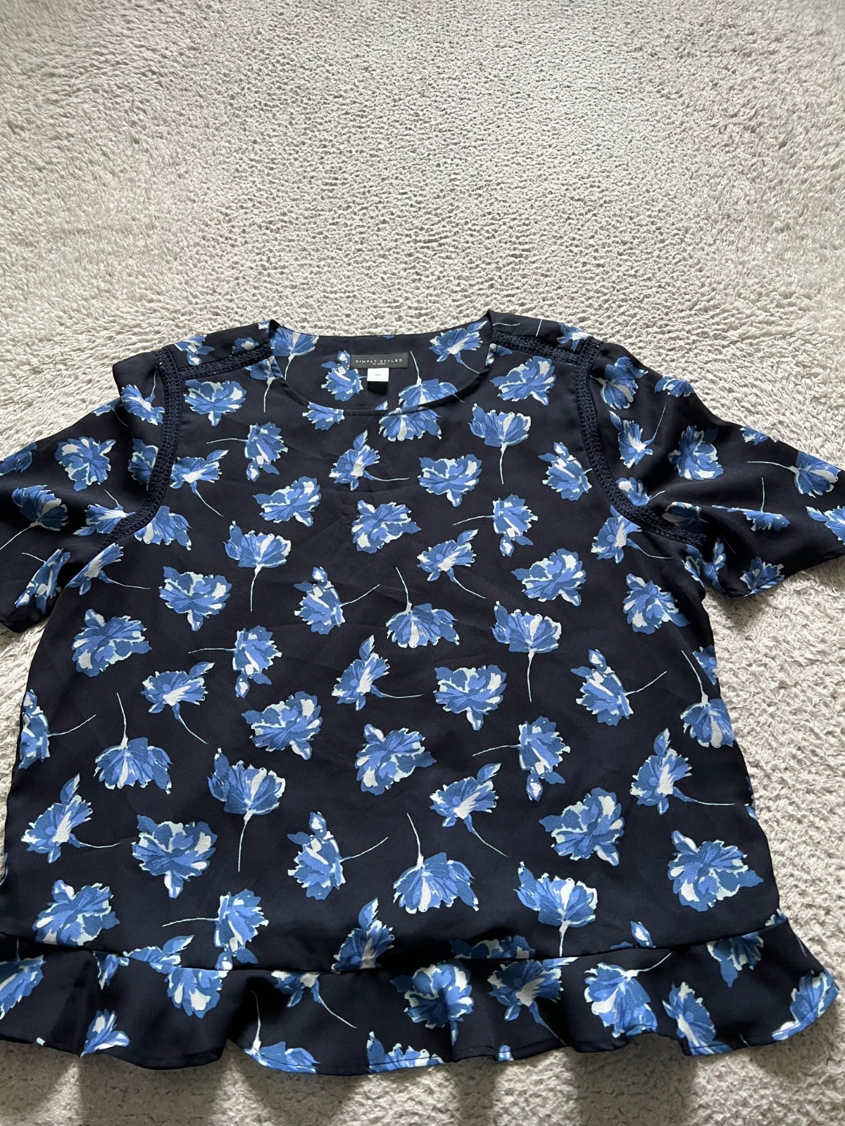 Simply Styled Women Floral Short Sleeve Crew Neck T-Shirt Black Blue Size L