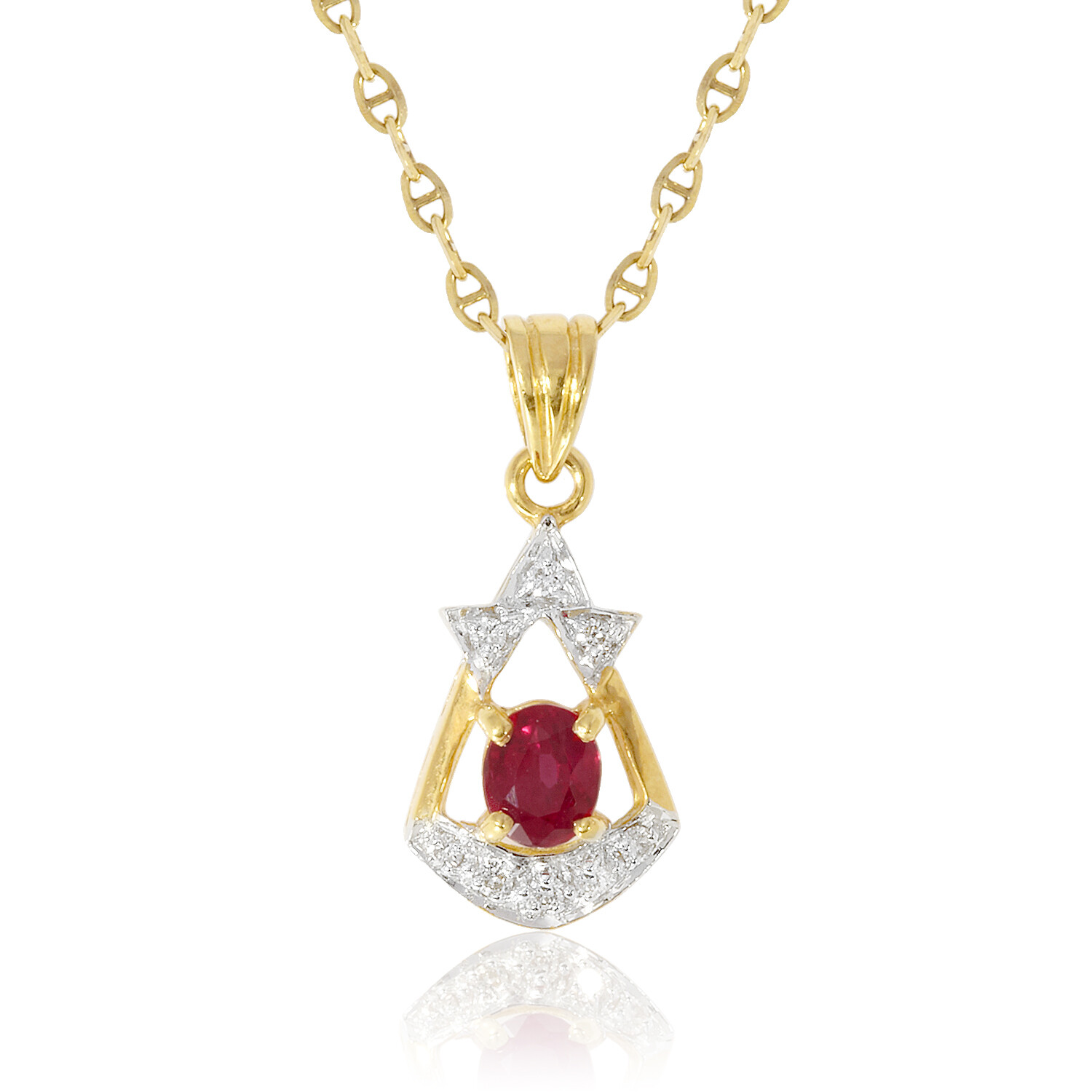  0.48ct Ruby Pendant Diamond Jewelry 18K Gold Yellow Charm Vintage Retro Design