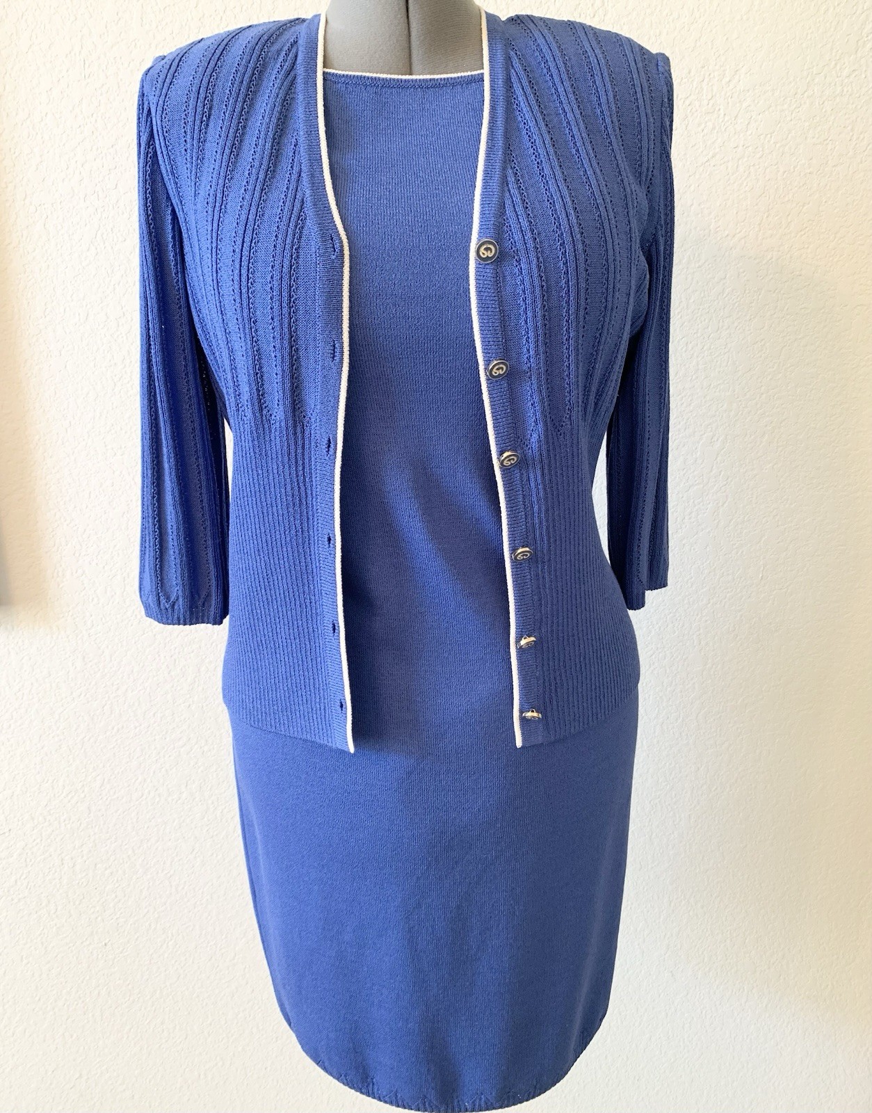 Vintage St John Collection Open Knit Cardigan and Sweater Dress Set (Size 6)