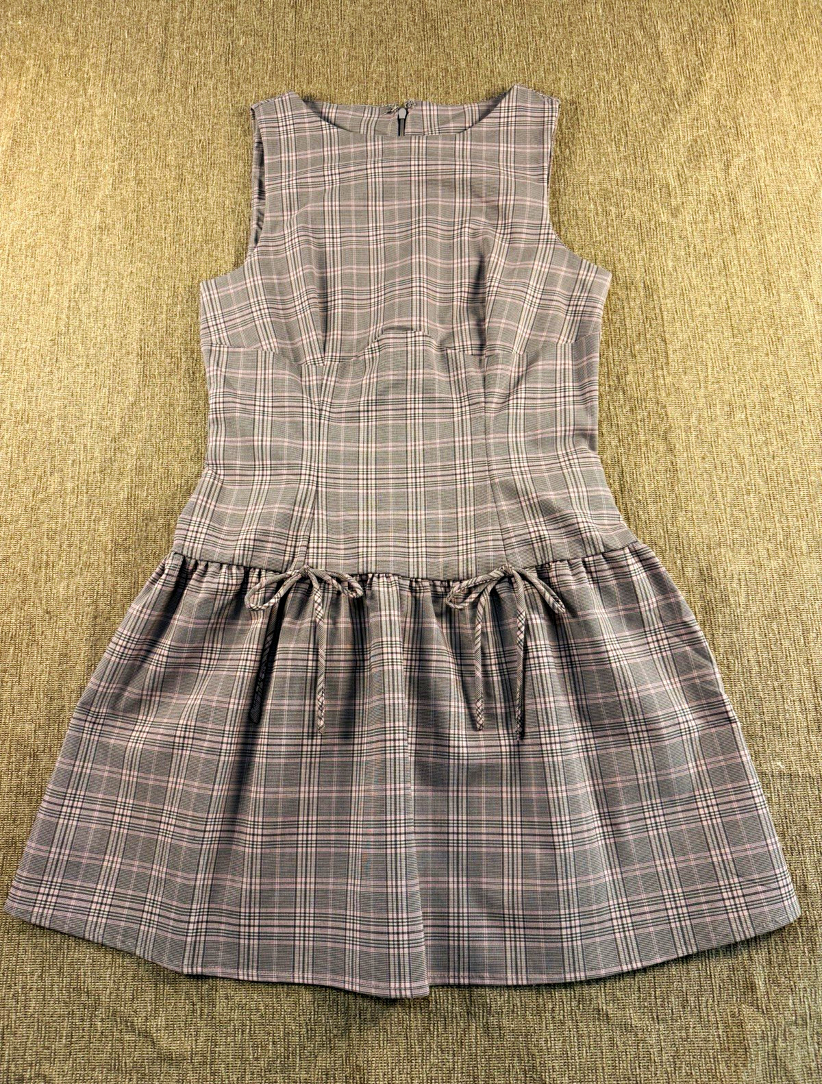 Love, Fire Plaid Sleeveless Drop-Waist Mini Dress S Brown & Pink