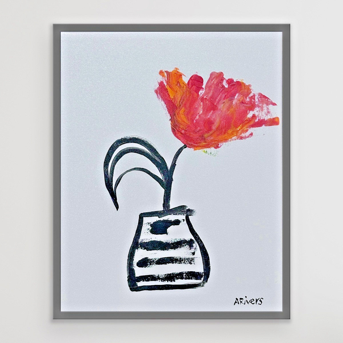 ARivers Modern Art Just One Tulip Painting 14x11 Signed Canvas Original Decor