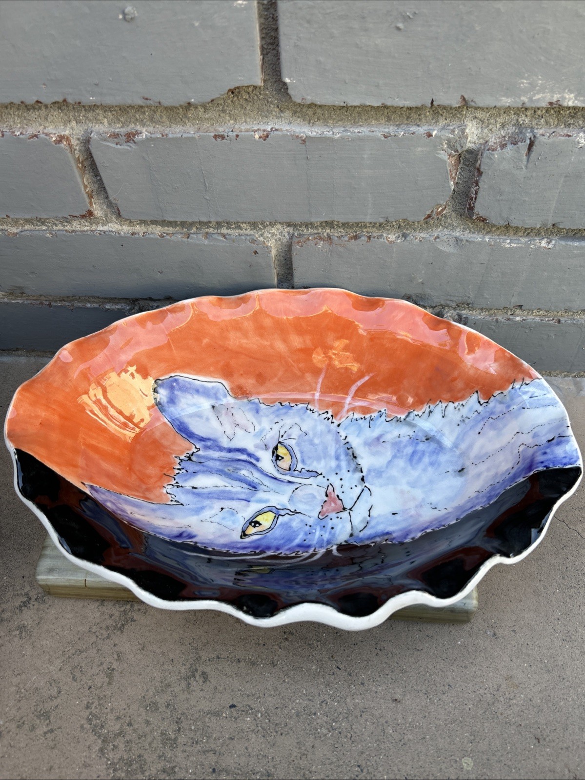 Artistic Cat Dish Scalloped Edges Cat Lover Gift 