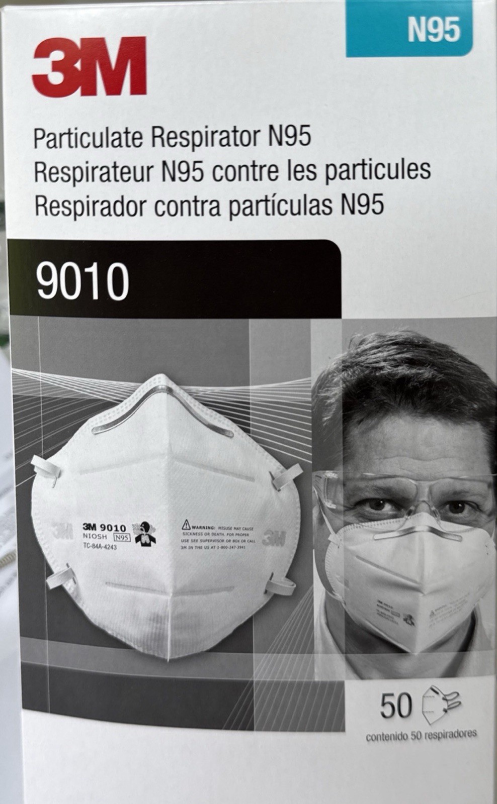 3M 9010 N95 Particulate Respirator Dust Mask - 50 Pieces