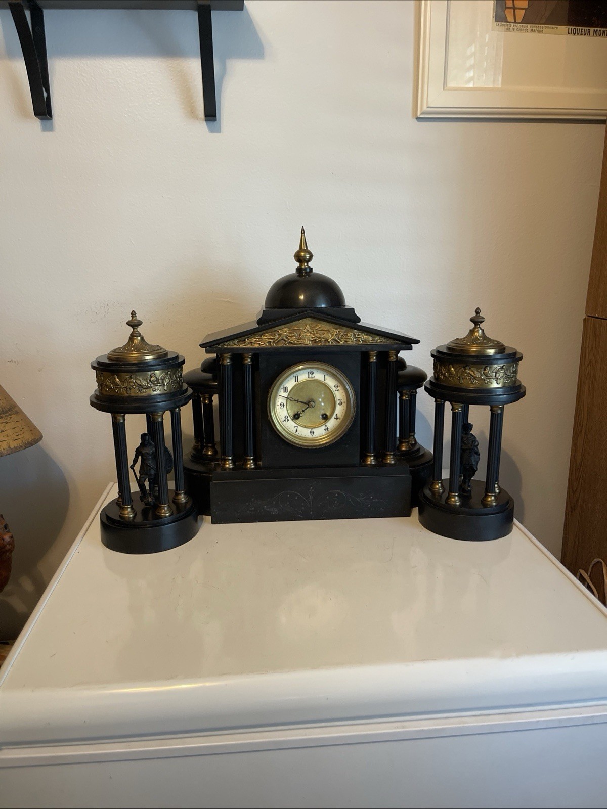 Antique Style Mantel Clock Set Working Chime Clock w/ 2 Side Garnitures
