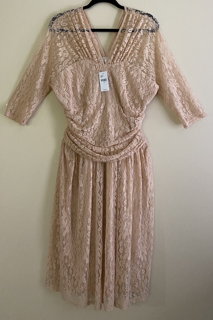 Kiyonna Women\'s Dress Sz 1X Lace (14/16) Peach Midi Length Cocktail Half Sleeve Kiyonna Women\'s Dress Sz 1X Lace (14/16) Peach Midi Length Cocktail Half Sleeve