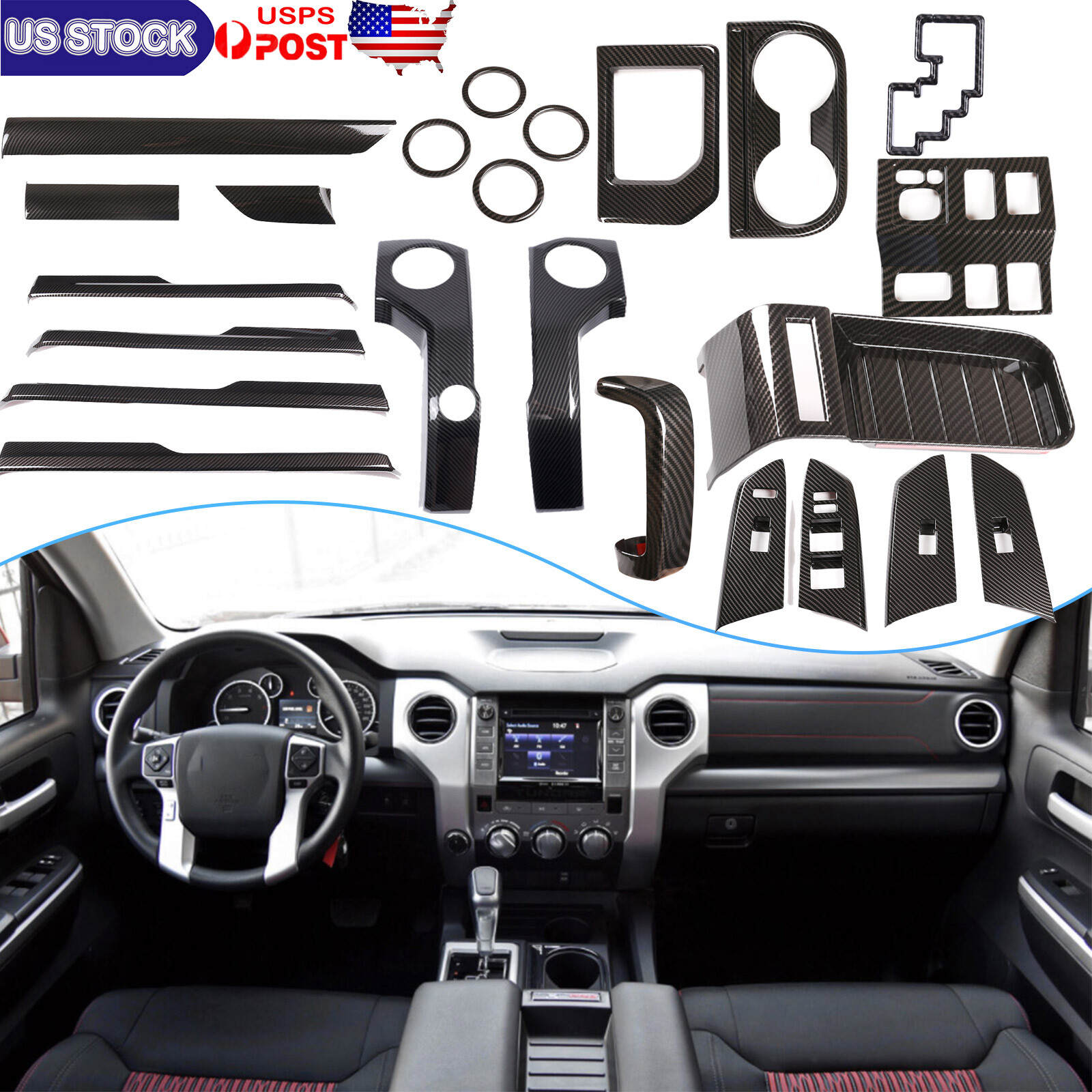 Carbon Fiber ABS Interior Set Dash Panel Trim For Toyota Tundra Crew Max 14-21