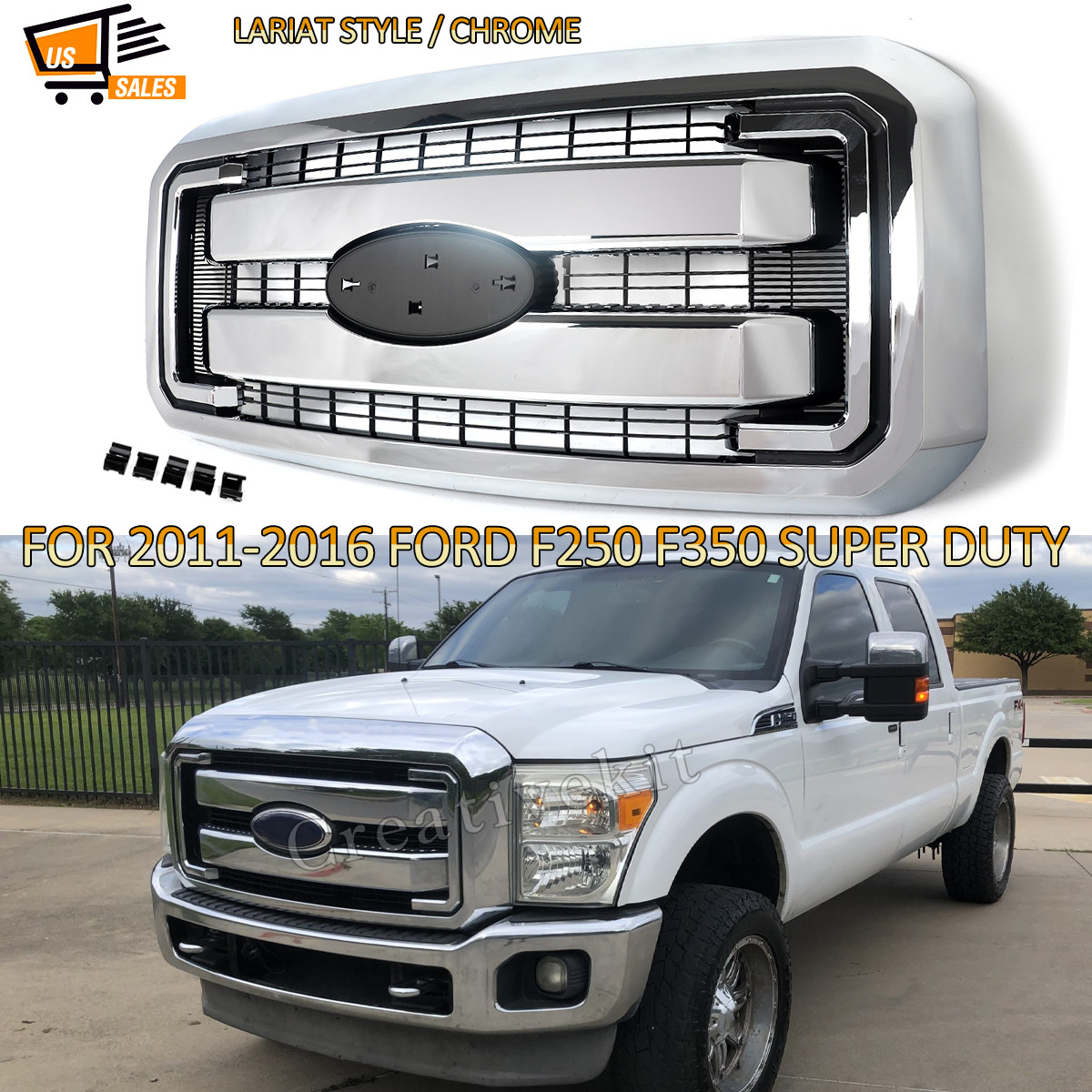 Grill Assembly For 2011-2016 F250 F350 F450 F550 Super Duty Chrome Front Grille