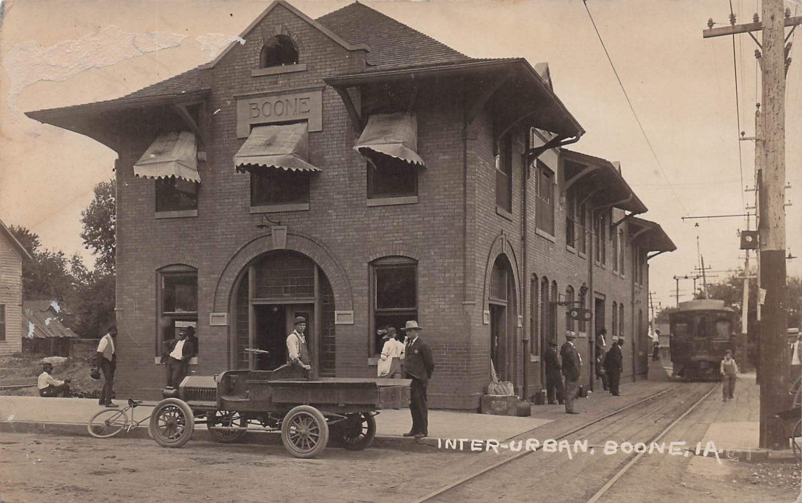 RPPC Boone Iowa Interurban Depot Train Station Trolley Photo Vtg Postcard 25A