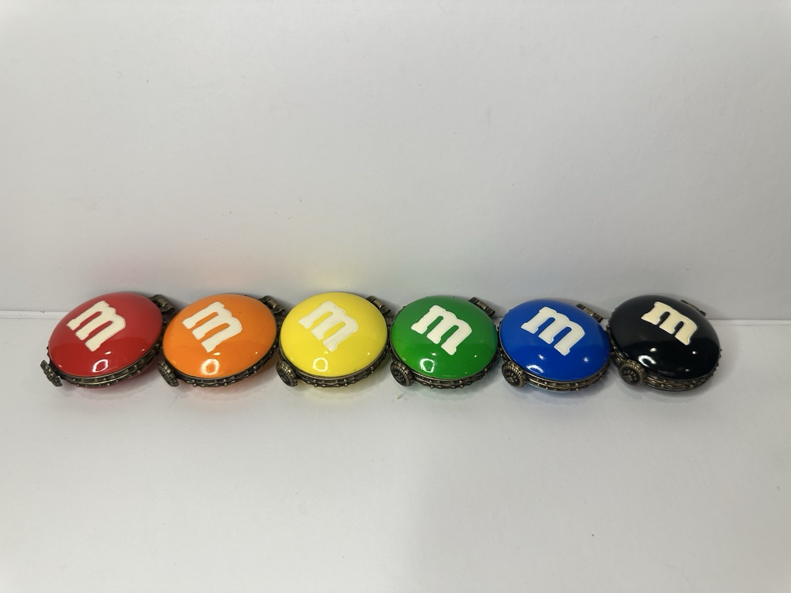 SET OF 6 M&M\'s Boyds Bears Small Hinged Trinket Treasure Boxes w Rare BLACK Box