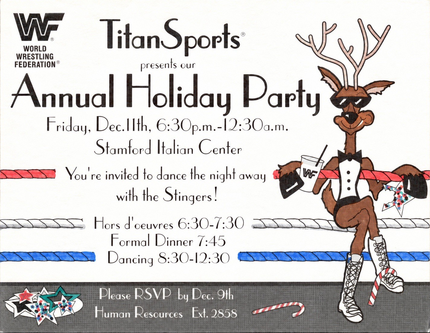 Original WWF Annual Holiday Party 1992 Corporate Employee Only Invitation Card Original WWF Annual Holiday Party 1992 Corporate Employee Only Invitation Card