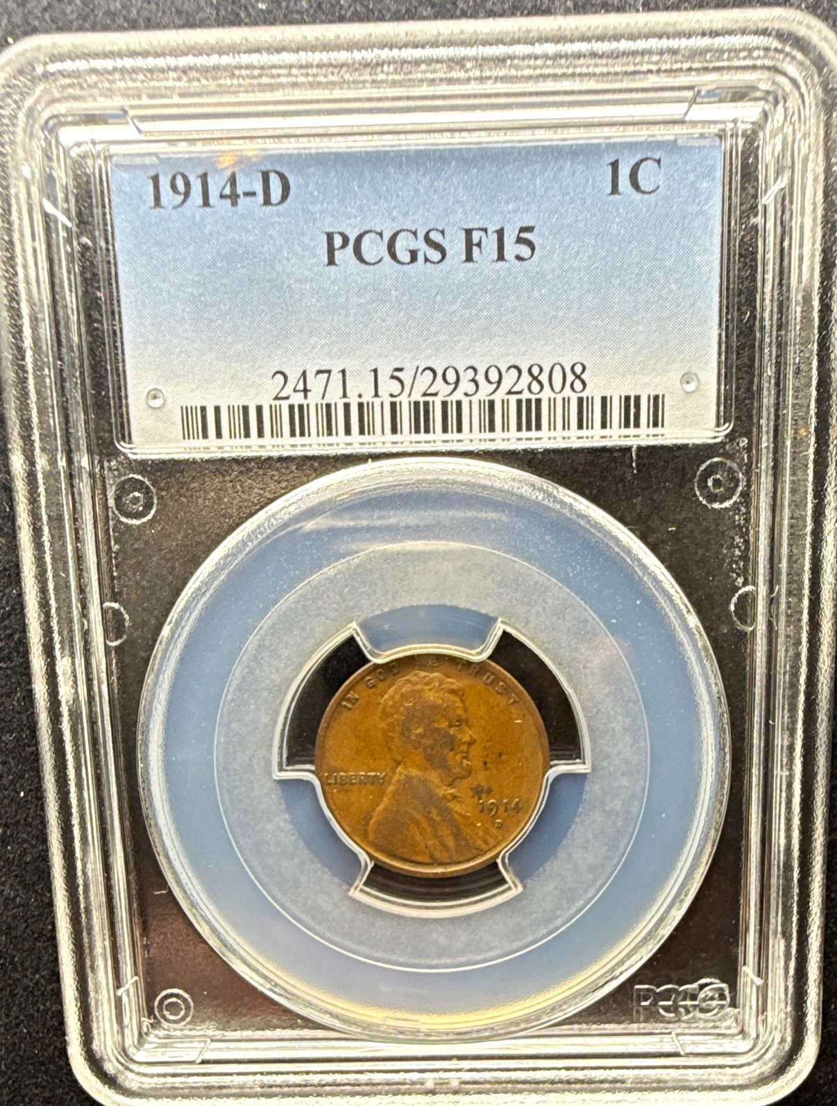 1914-D Lincoln Wheat Small Cent 1C PCGS F15 Brown Business Strike