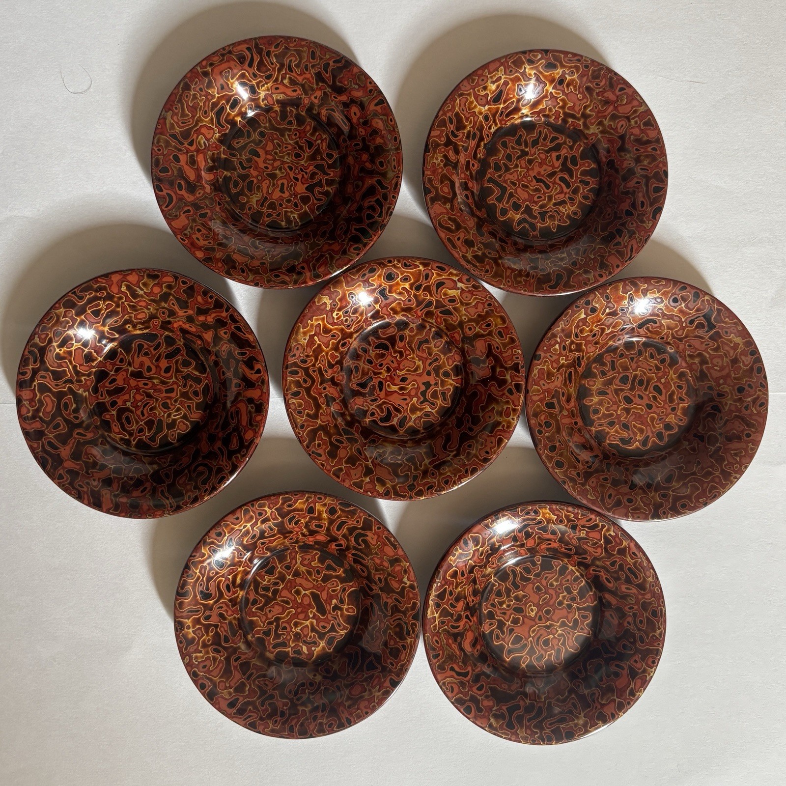 Vintage Japanese Tsugaru Nuri Lacquerware Small Dish Set of 7 Kara-nuri 9cm