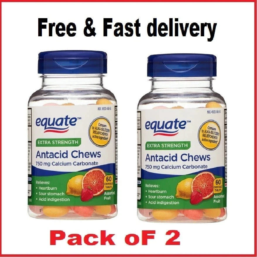 Equate Extra Strength Heartburn & Antacid Relief Chews Assorted Fruit 60 Tablets