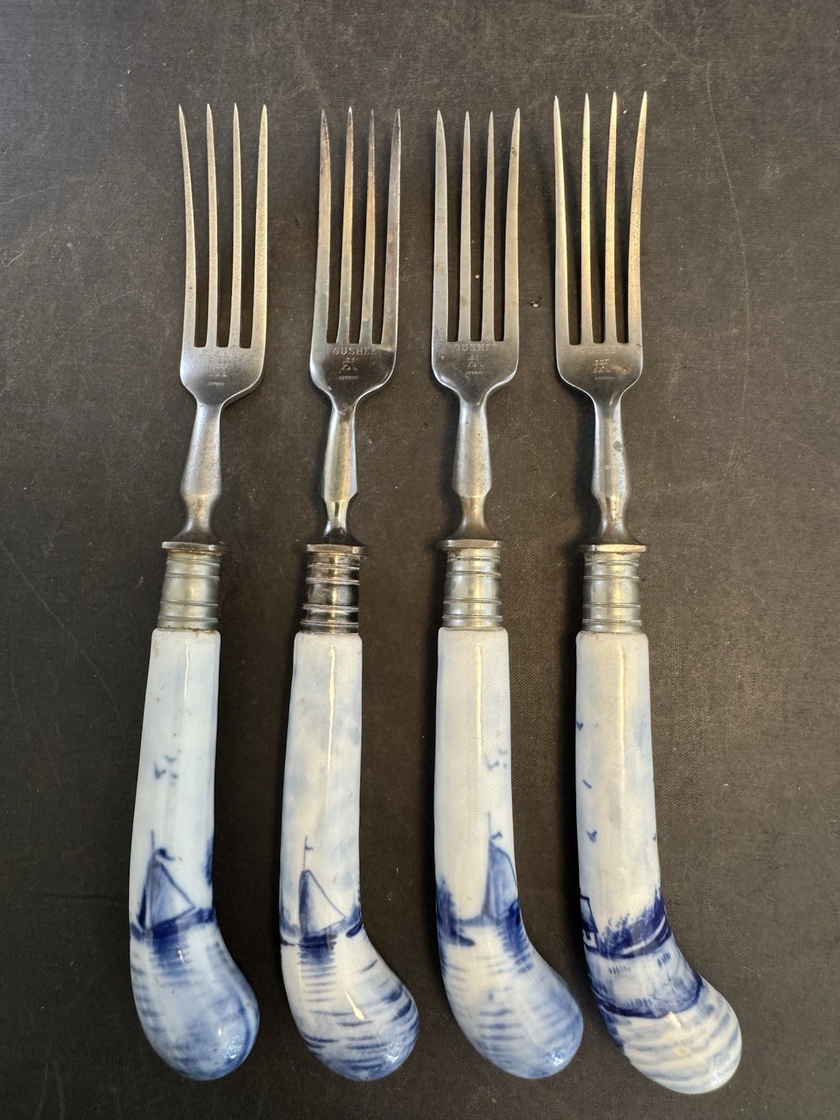 Antique J. A. Henckels Pistol Grip Blue & White Forks Set If 4 Germany Gushef?
