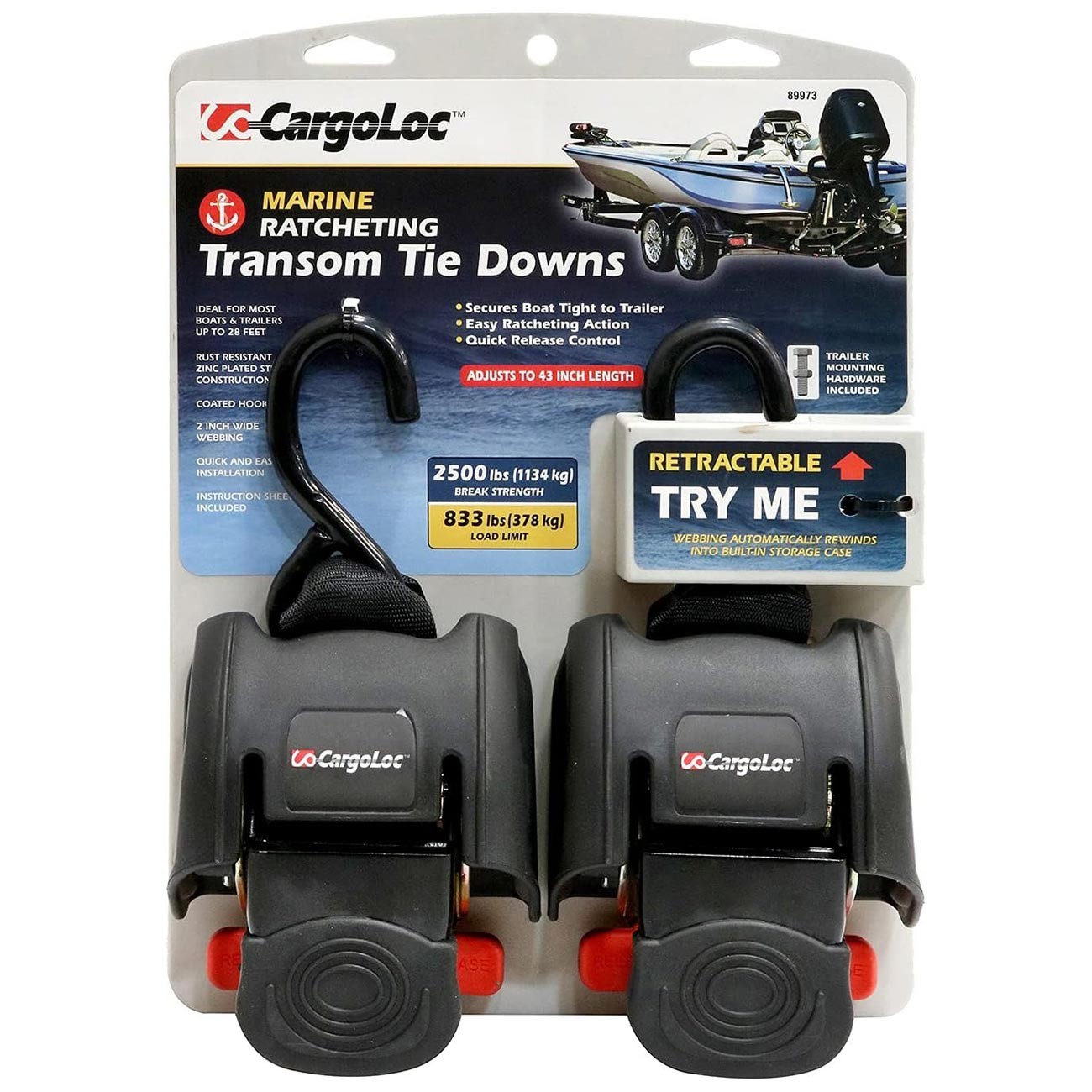 Retractable Transom TieDowns  2 Piece Adjustable Cargo Straps