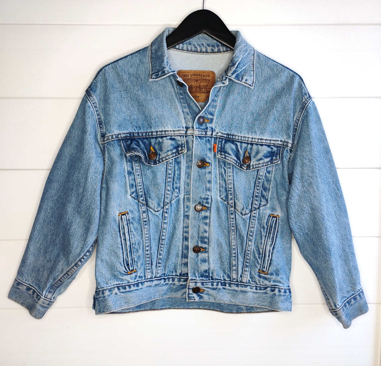 Levi’s Vintage Orange Tab Trucker Jacket Womens Medium 12/14 Denim  USA 57508