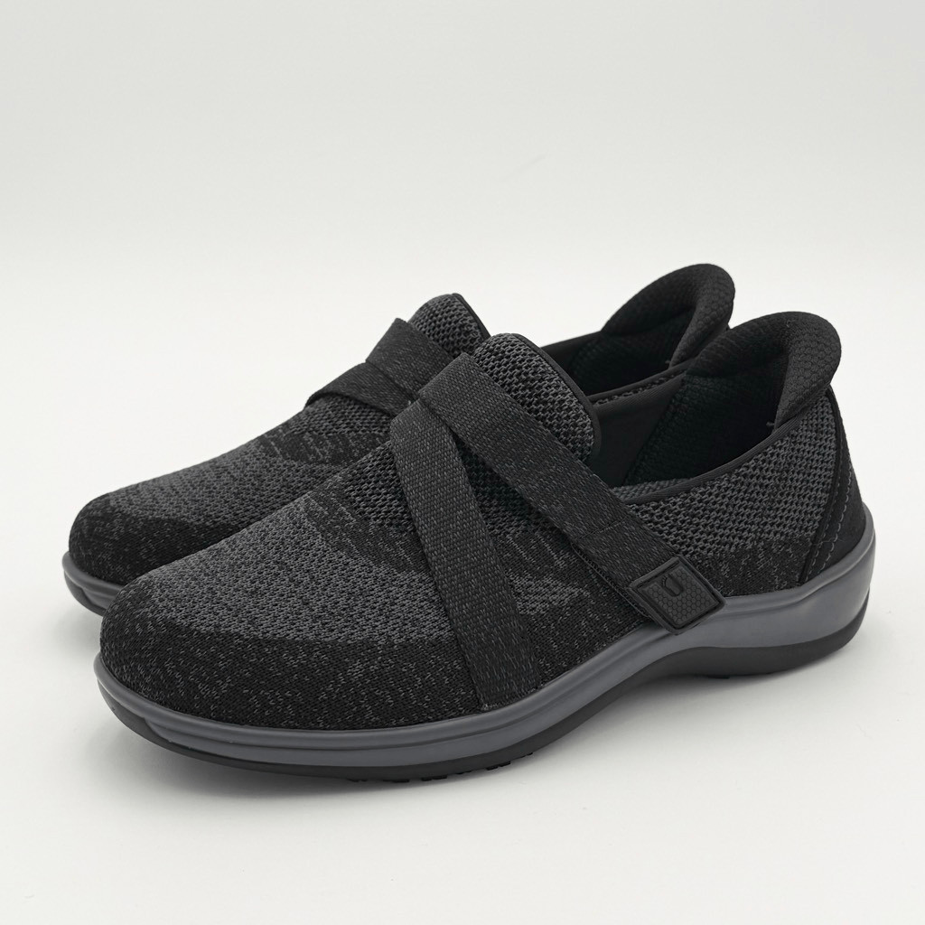 Orthofeet Amalya Women\'s Casual Knit Mary Jane Shoes Black Charcoal Gray - US Wo