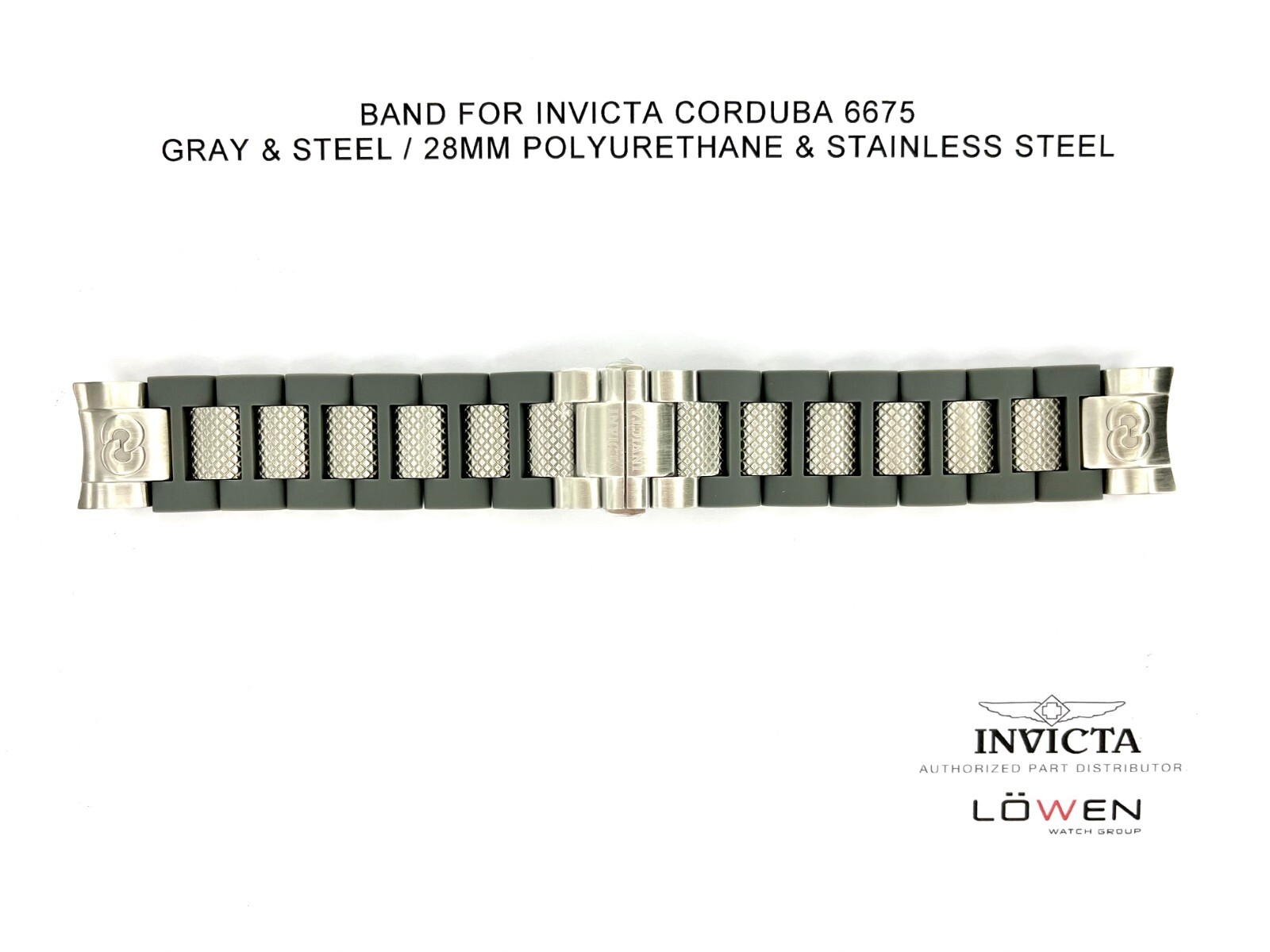 Authentic Invicta Corduba 6675 Gray Stainless Steel/Polyurethane 28mm Watch Band Authentic Invicta Corduba 6675 Gray Stainless Steel/Polyurethane 28mm Watch Band