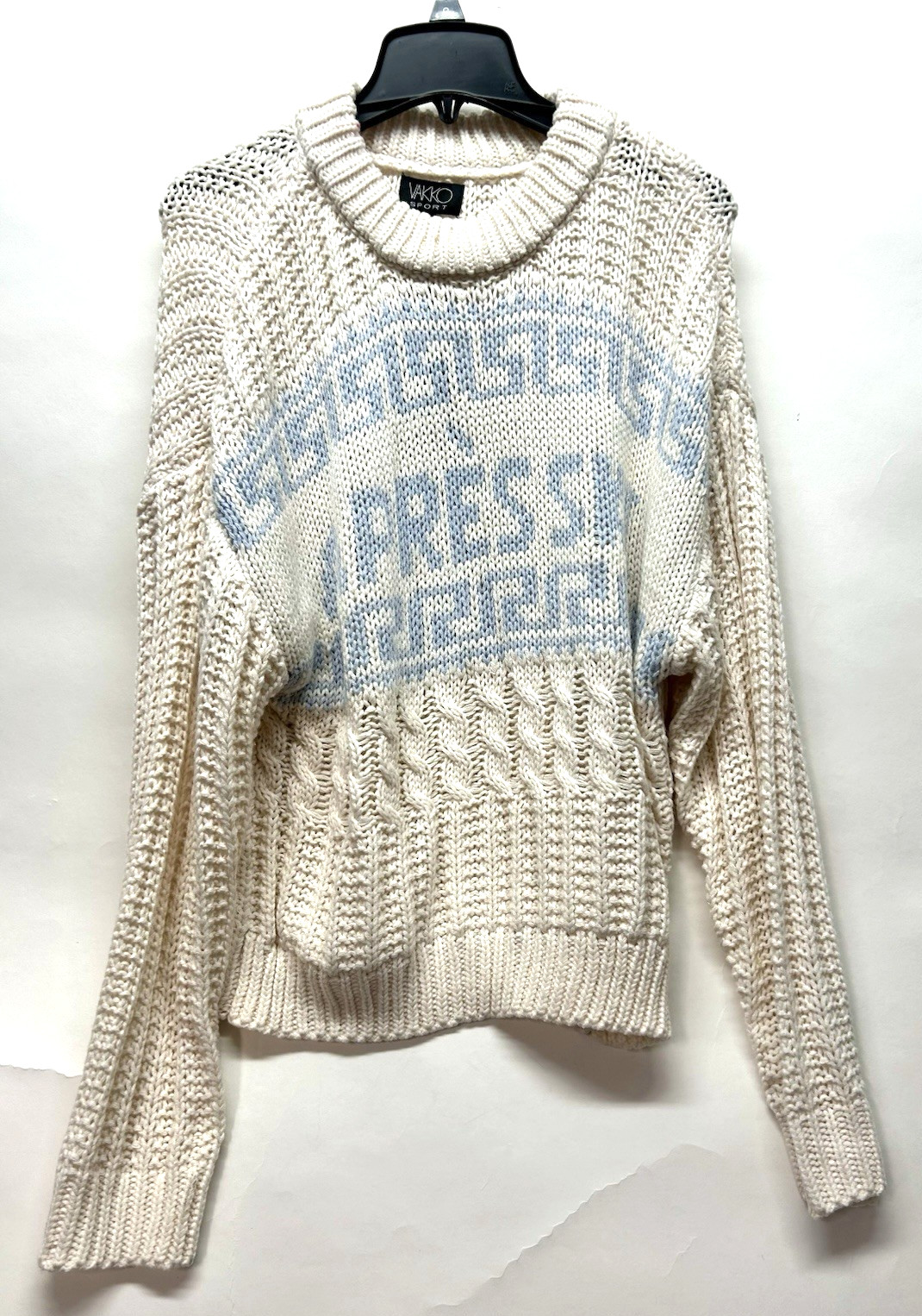 Vakko Sport Women\'s XL Cream/Blue Cable Knit Acrylic Sweater (C9) Vakko Sport Women\'s XL Cream/Blue Cable Knit Acrylic Sweater (C9)