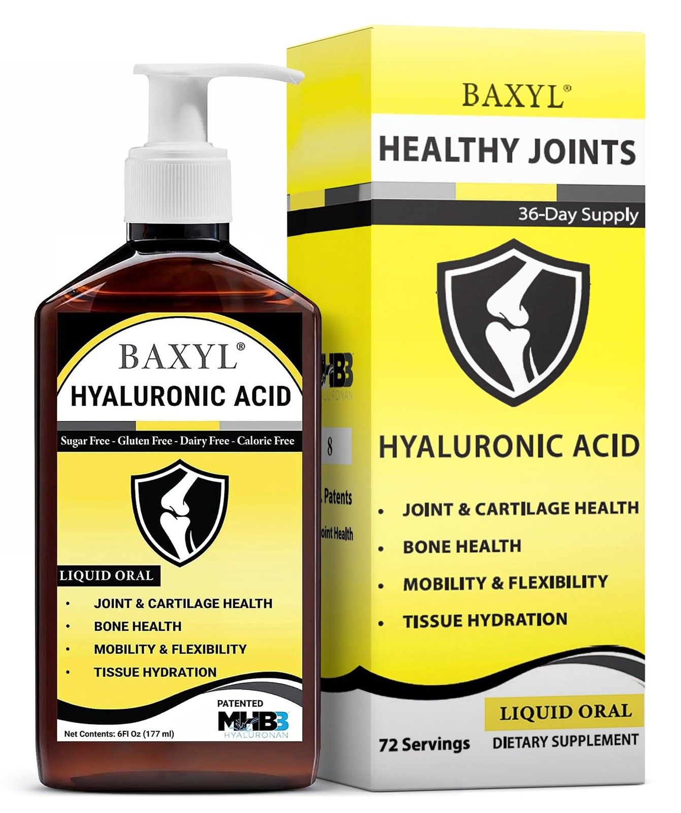 BAXYL Liquid Hyaluronic Acid Supplement for Joint Health - Patented MHB3 Form...