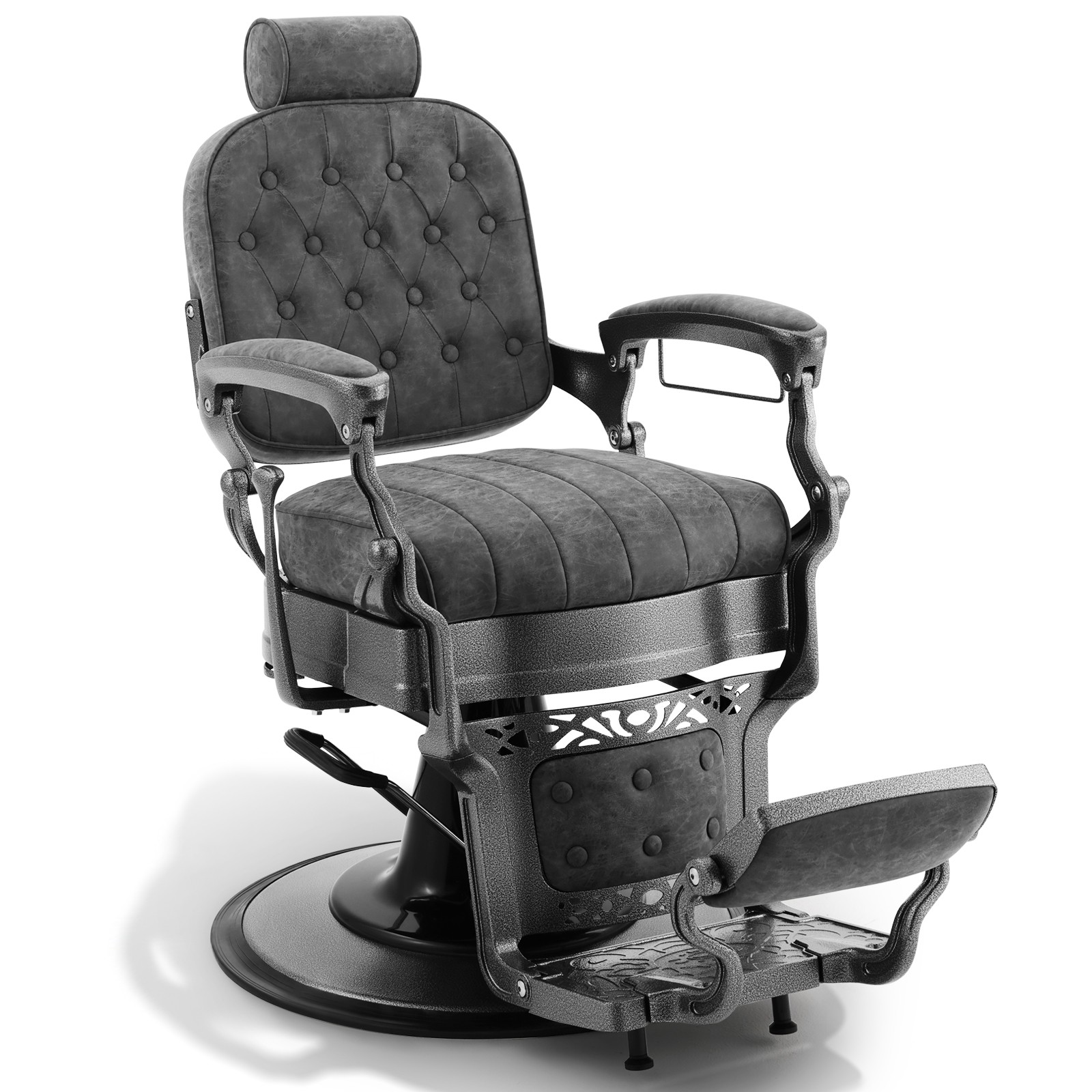 Deluxe Gray Vintage Hydraulic Barber Chair Heavy‑Duty Recline Salon Spa Tattoo