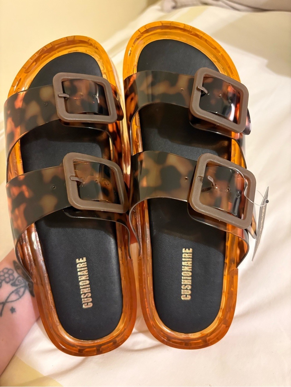 Cushionaire Tortoiseshell Double-Buckle Slide Sandals in Brown Cushionaire Tortoiseshell Double-Buckle Slide Sandals in Brown