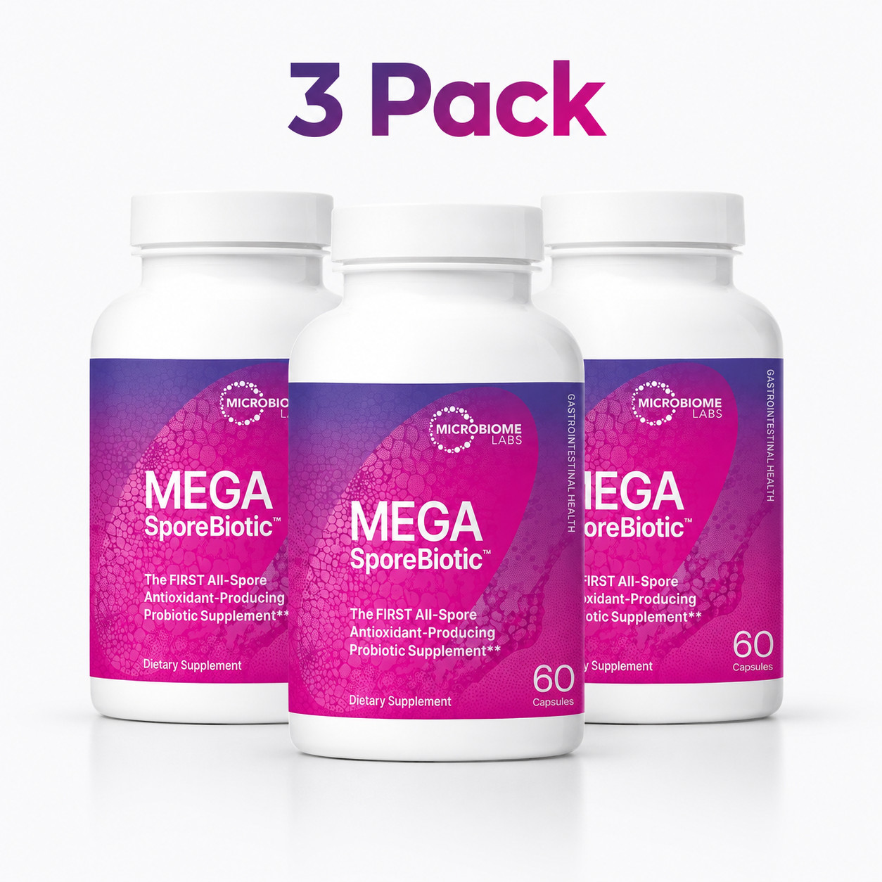 3 Pack Mega Sporebiotic 60 Capsules Microbiome Labs, probiotic supplement 180cap