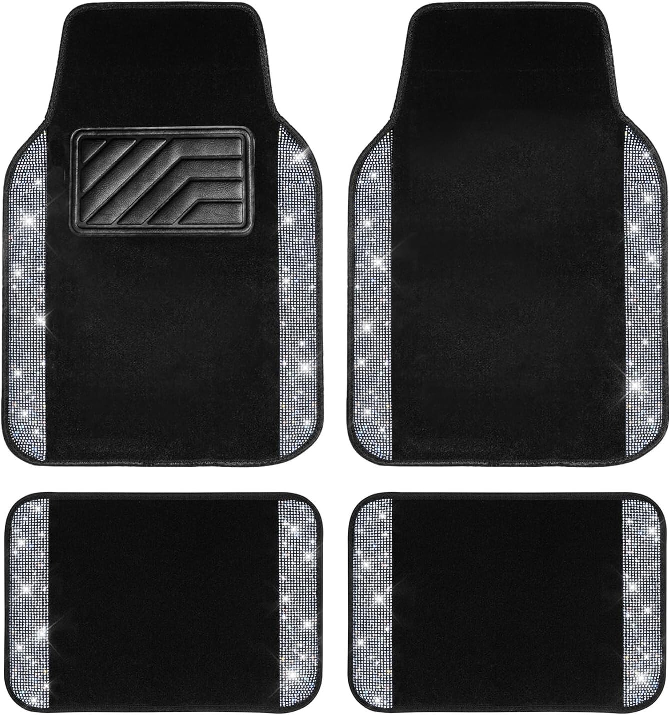 4PC Universal Bling Anti-Slip Car Floor Mats - Sparkly Rhinestone Diamond Set