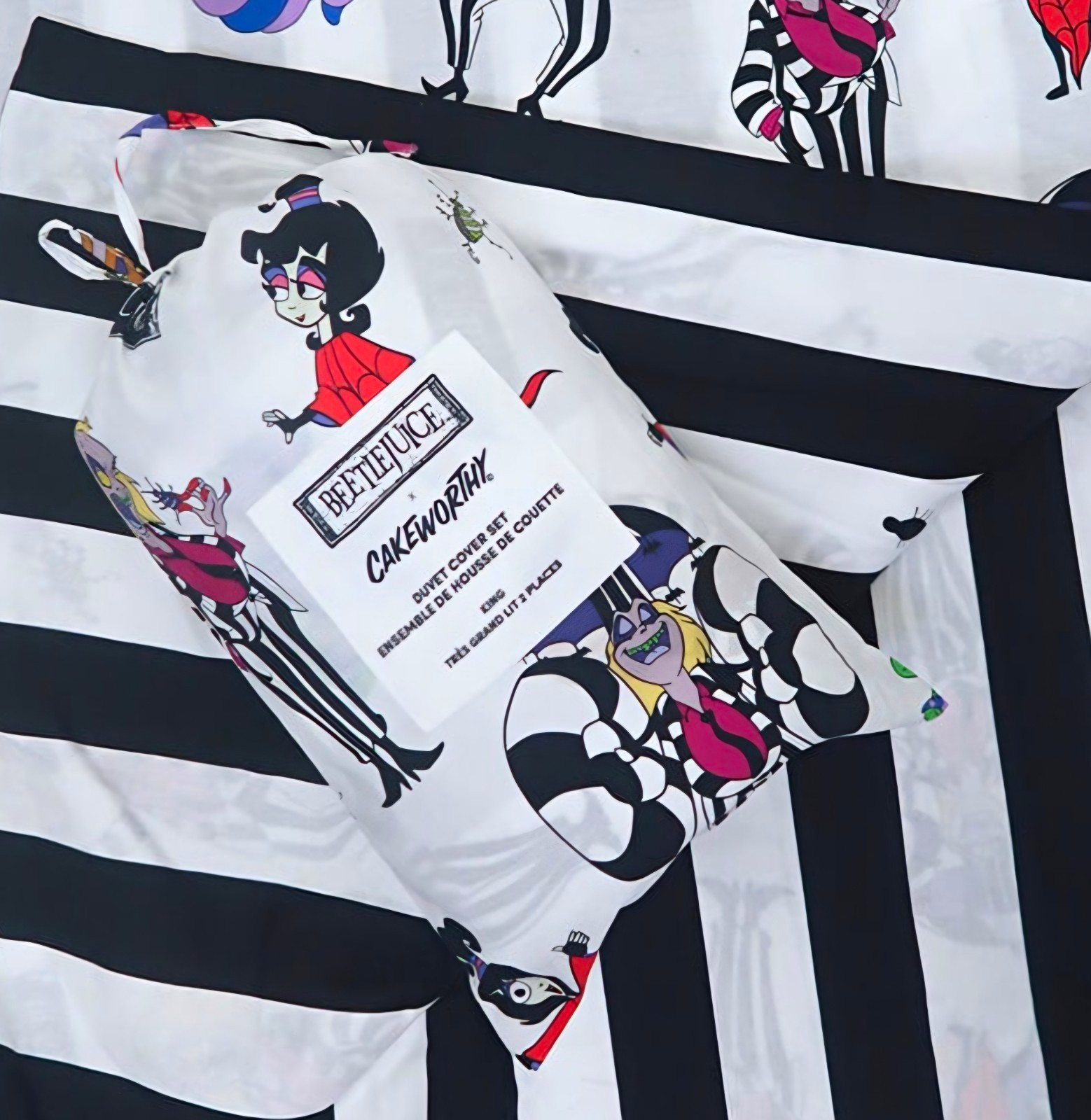 Cakeworthy Beetlejuice King Duvet Cover Set Black White Striped