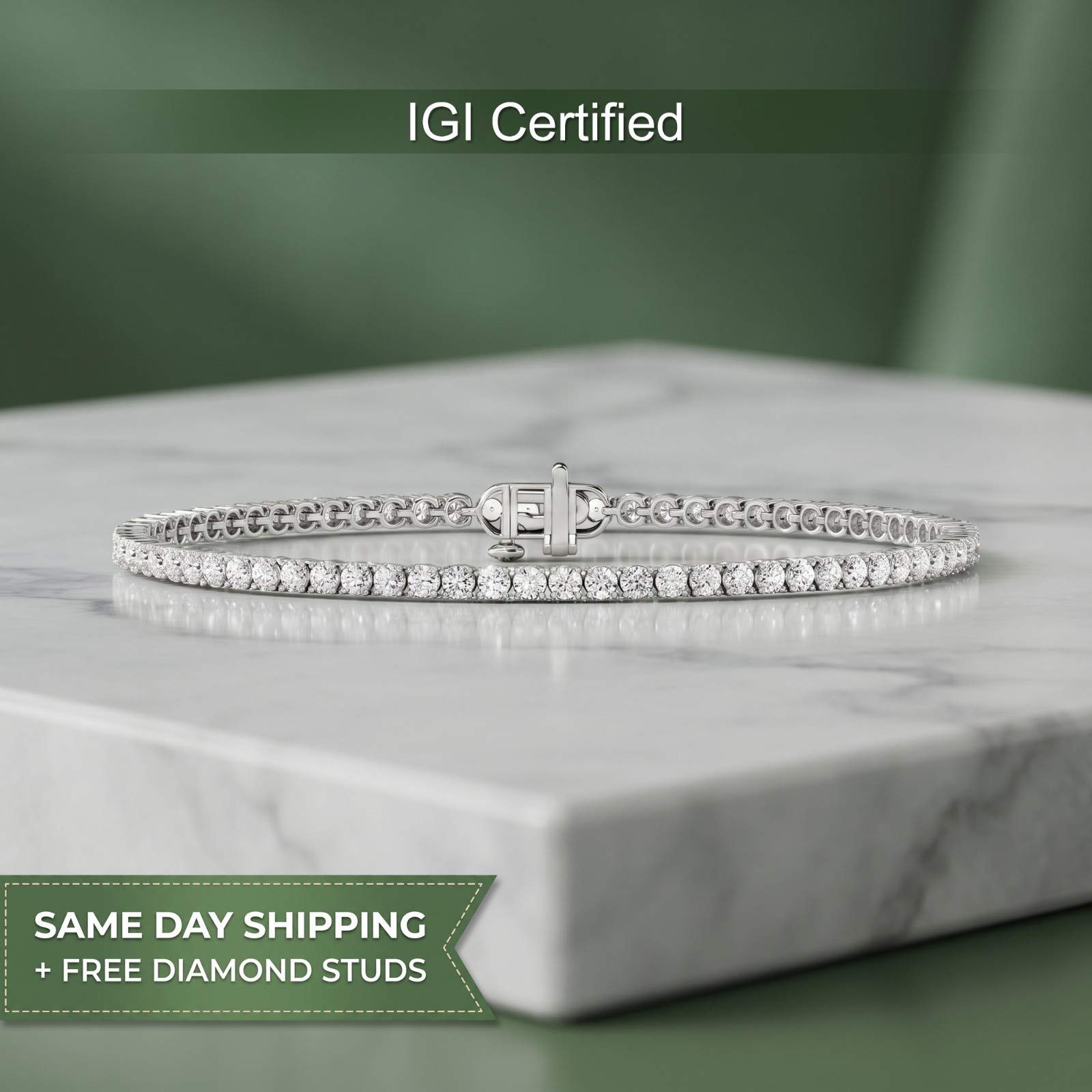 4CT IGI Lab Grown Diamond Tennis Bracelet 14K White Gold 7\
