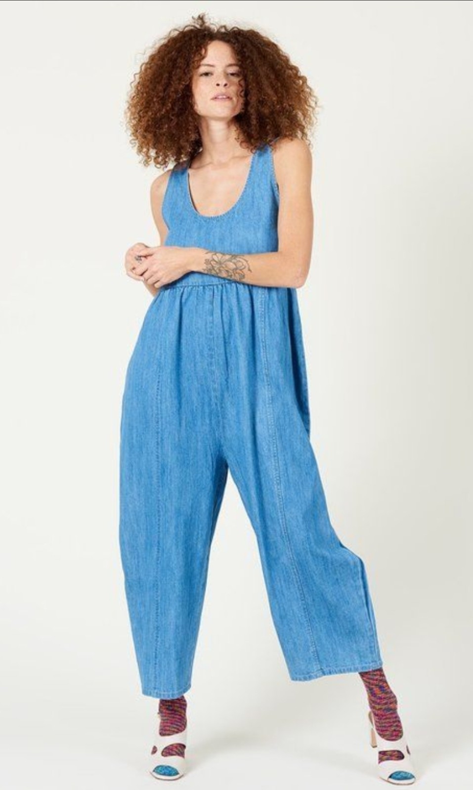 Ilana Kohn Women\'s Medium Wash Heana Denim Wide Leg Jumpsuit Overalls Size L