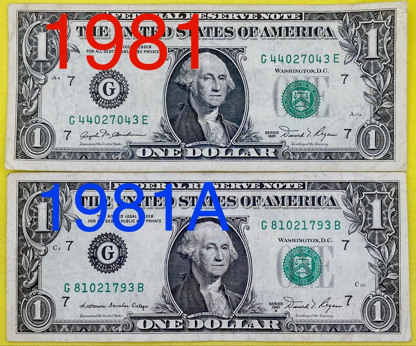 Vintage 1981 1981A Series Set District 7 Fancy Serial Number One Dollar Bill DC