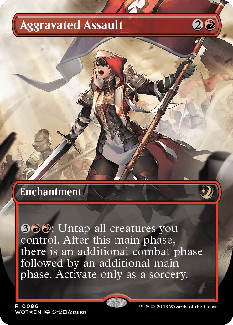 Aggravated Assault (Anime Borderless) (Confetti Foil) #96 (NM) (WOT) MTG