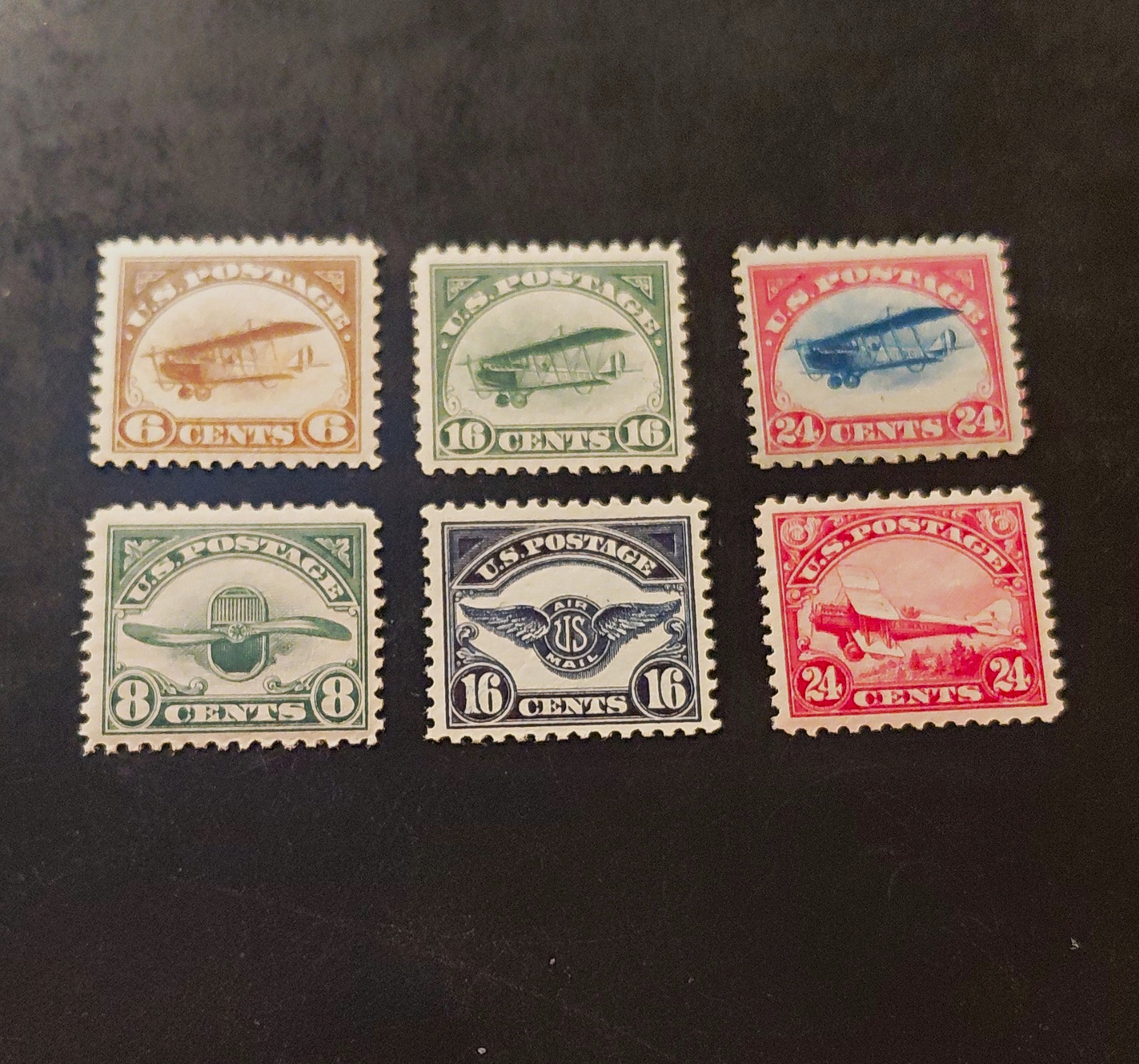 US Stamps 1918-1923 Scott #C1-C6 6c-24c Lot of Air Mail Issues MNH VF SCV 645