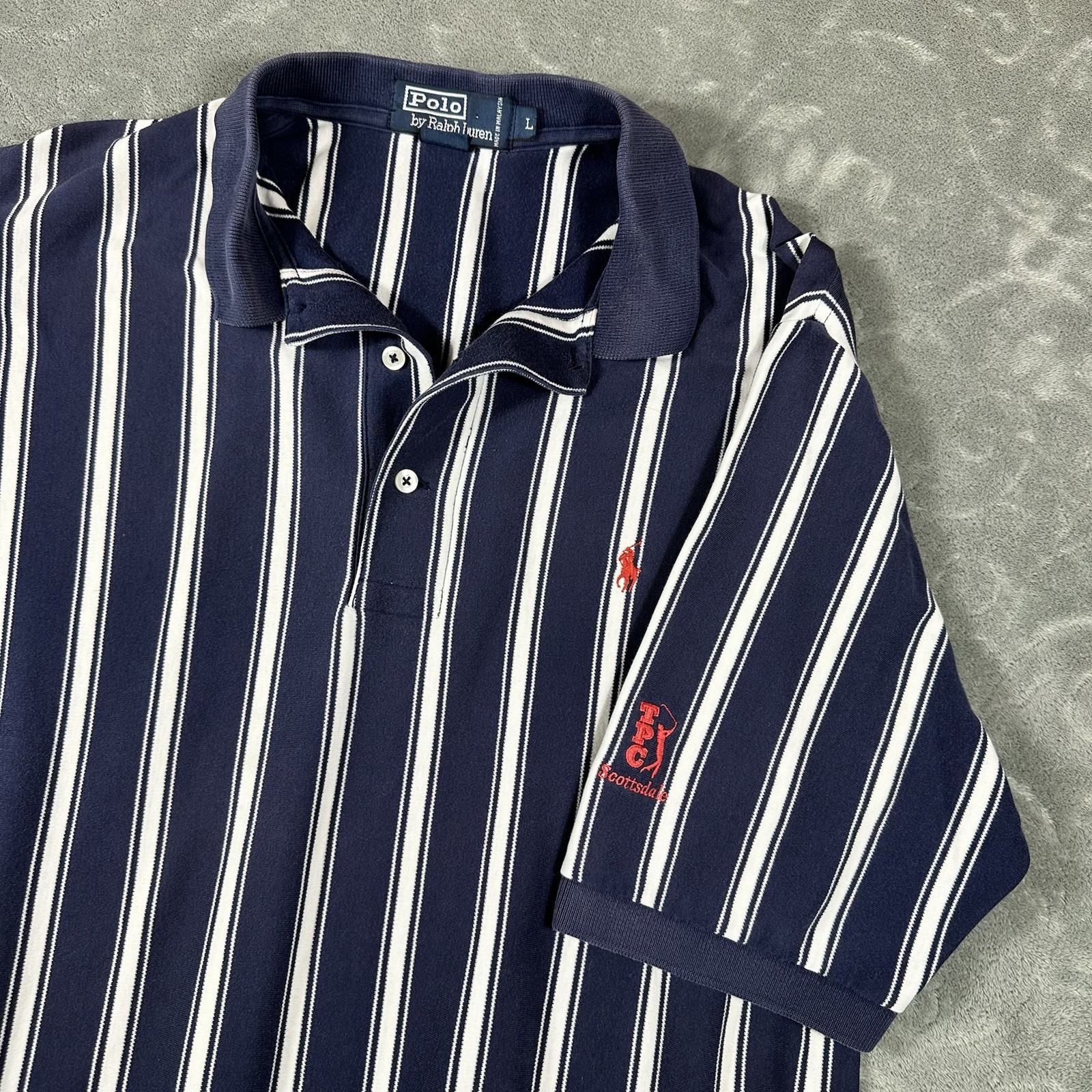 Vintage Polo Ralph Lauren Polo Shirt Mens Large Blue White Striped USA 90s Y2K Vintage Polo Ralph Lauren Polo Shirt Mens Large Blue White Striped USA 90s Y2K