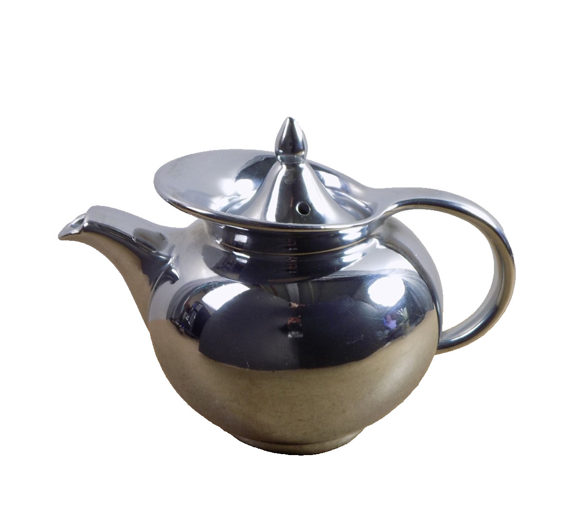 Hall China USA Pewter or Silver Glaze Windshield Teapot Art Deco 9\