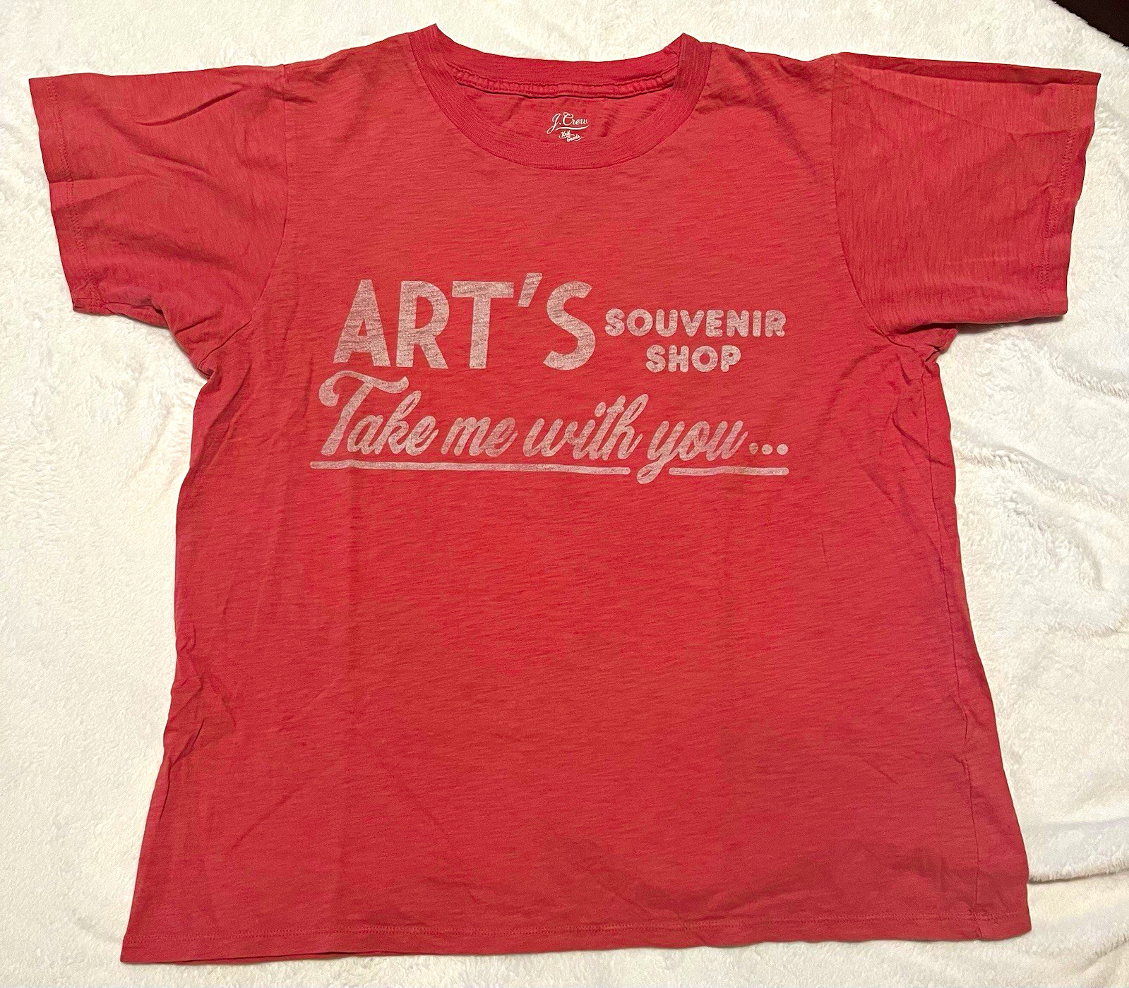 J.Crew Knit Goods Men\'s Red Art Graphic Logo Tee L Short Sleeve Crew Neck J.Crew Knit Goods Men\'s Red Art Graphic Logo Tee L Short Sleeve Crew Neck