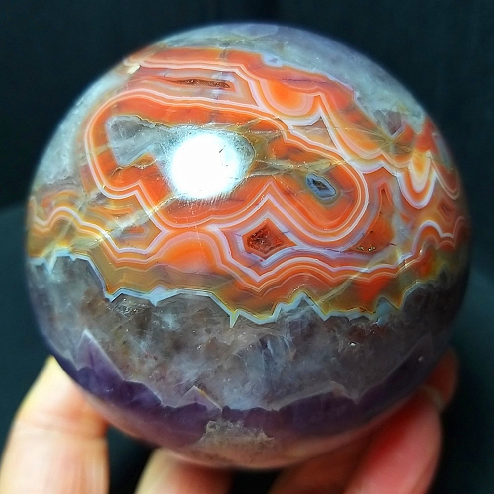 RARE 635G Natural Polished Banded Agate Amethyst Symbiosis Agate Ball B1516