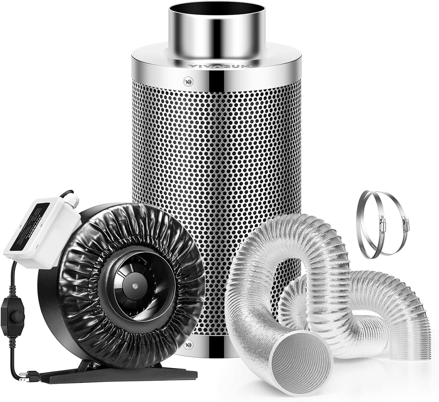 VIVOSUN 4/6/8in Air Filtration Kit Inline Duct Fan Kit 203CFM/440CFM/740CFM