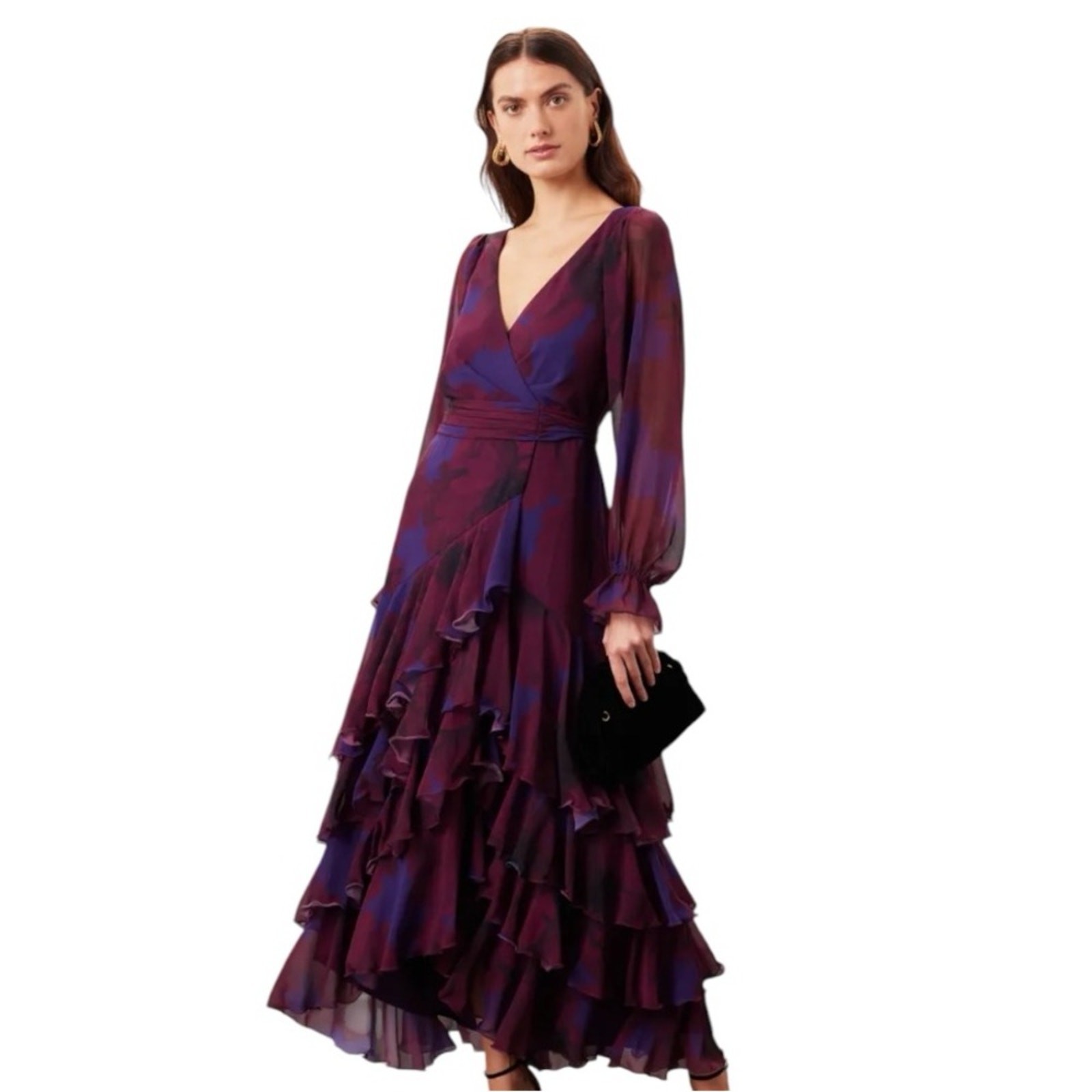 $398 Hutch Kya Wrap Dress Long Sleeve in Purple Floral Chiffon Size Small