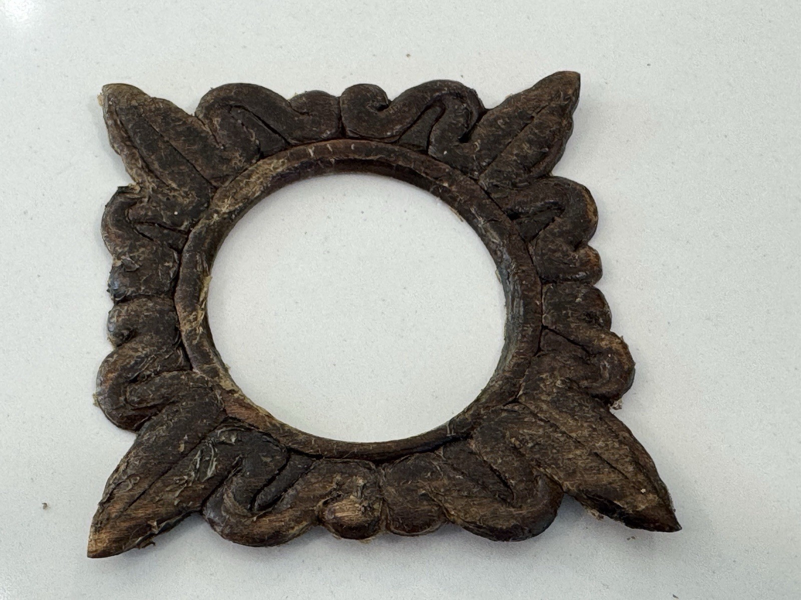 ANTIQUE 1915 SINGER TREADLE SEWING MACHINE FRONT DRAWER WOOD APPLIQUÉ (s), VGC