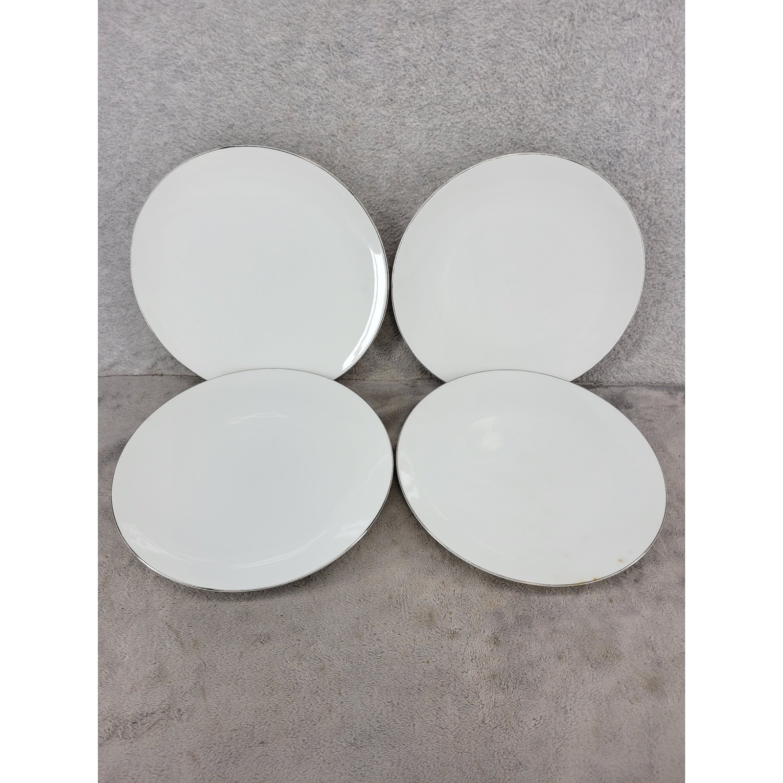 Thomas Germany White Porcelain Dinner Plates Silver Platinum Trim Set of 4 MCM