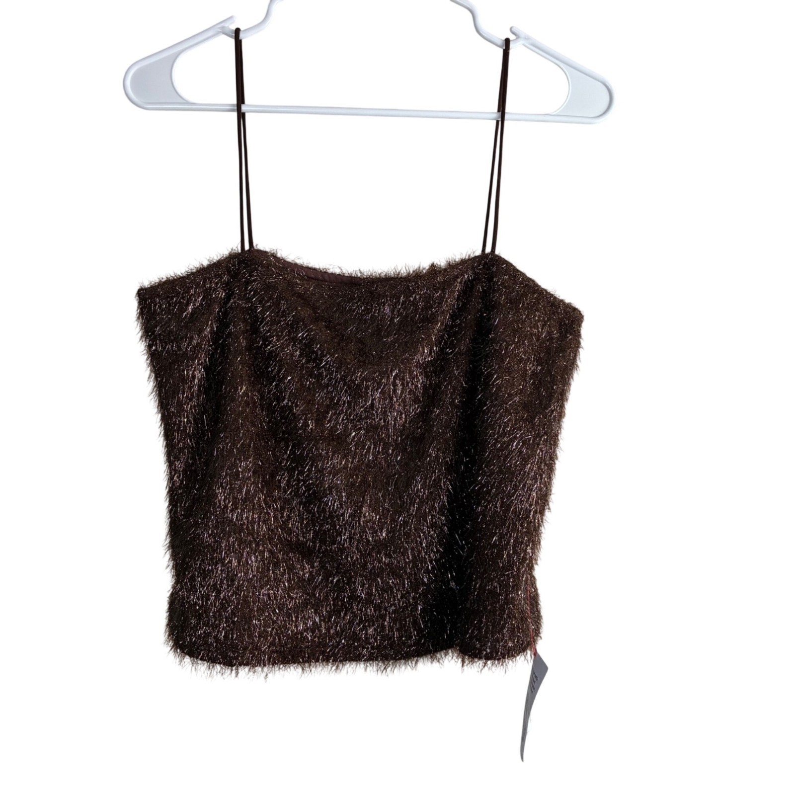 NWT Topshop Brown Metallic Fuzzy Tinsel Cami Crop Top Large