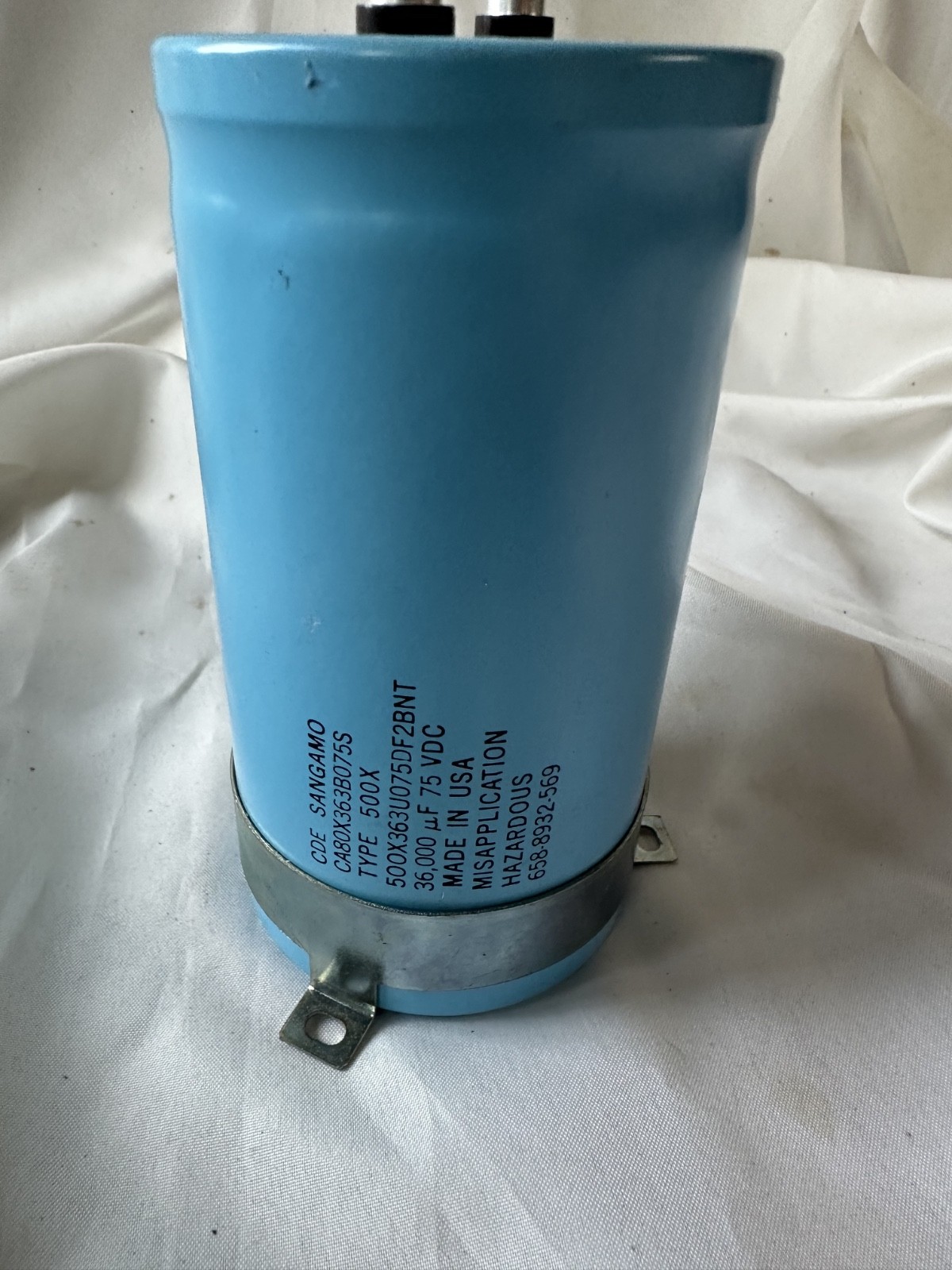 Lot of 1. CDE Sangamo CA80X363B075s Capacitor 36,000mf. Tested 75 VDC (MS)