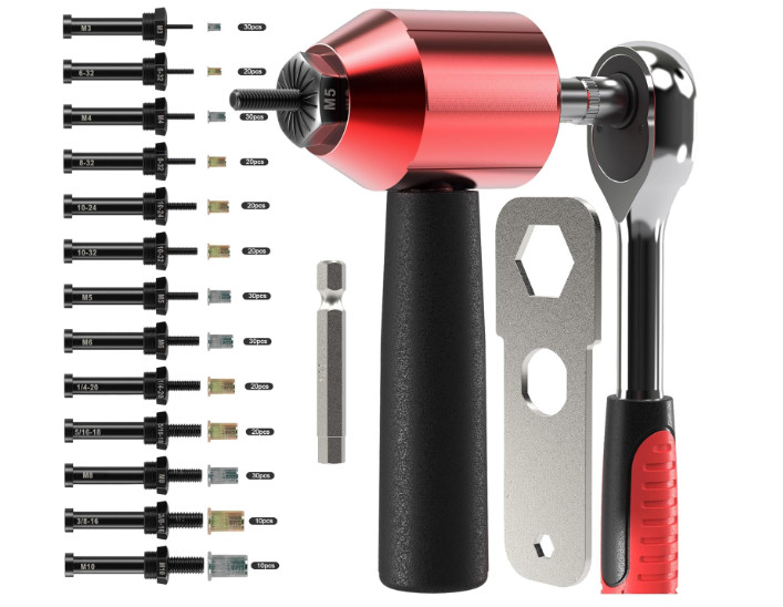 Kit Adaptador de Tuercas Remachables para Taladro, 290 Tuercas y 13 Mandriles